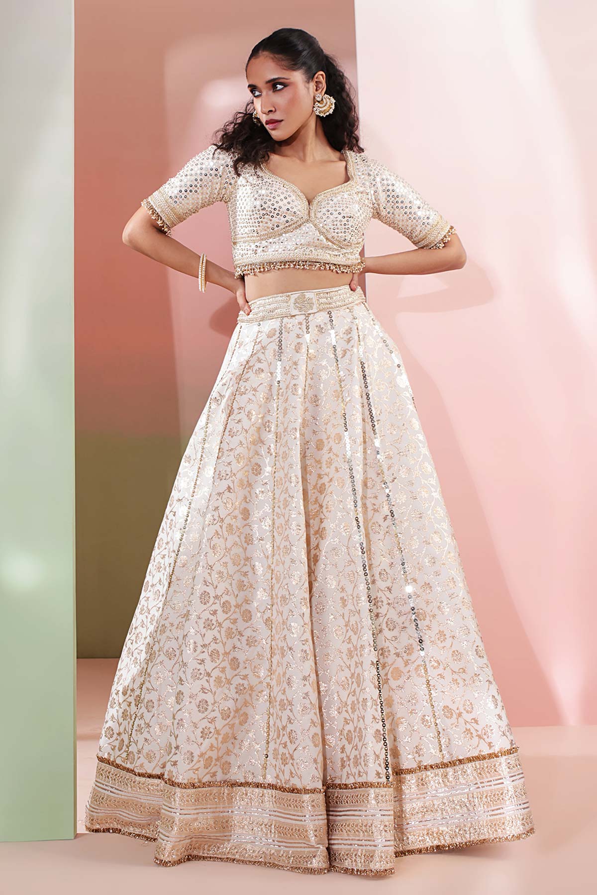 Ivory Dabka & Pearl Lehenga Set