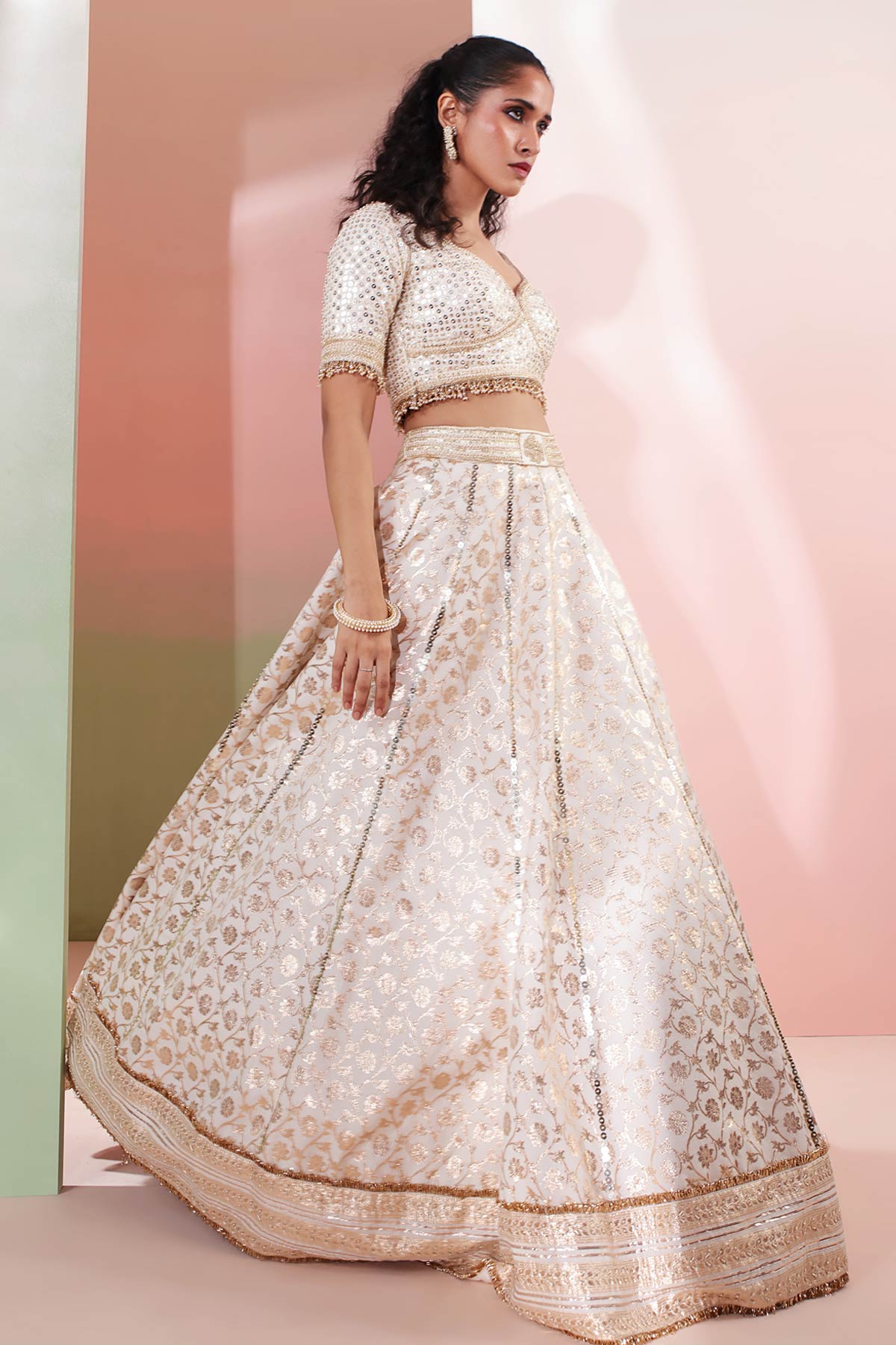 Ivory Dabka & Pearl Lehenga Set