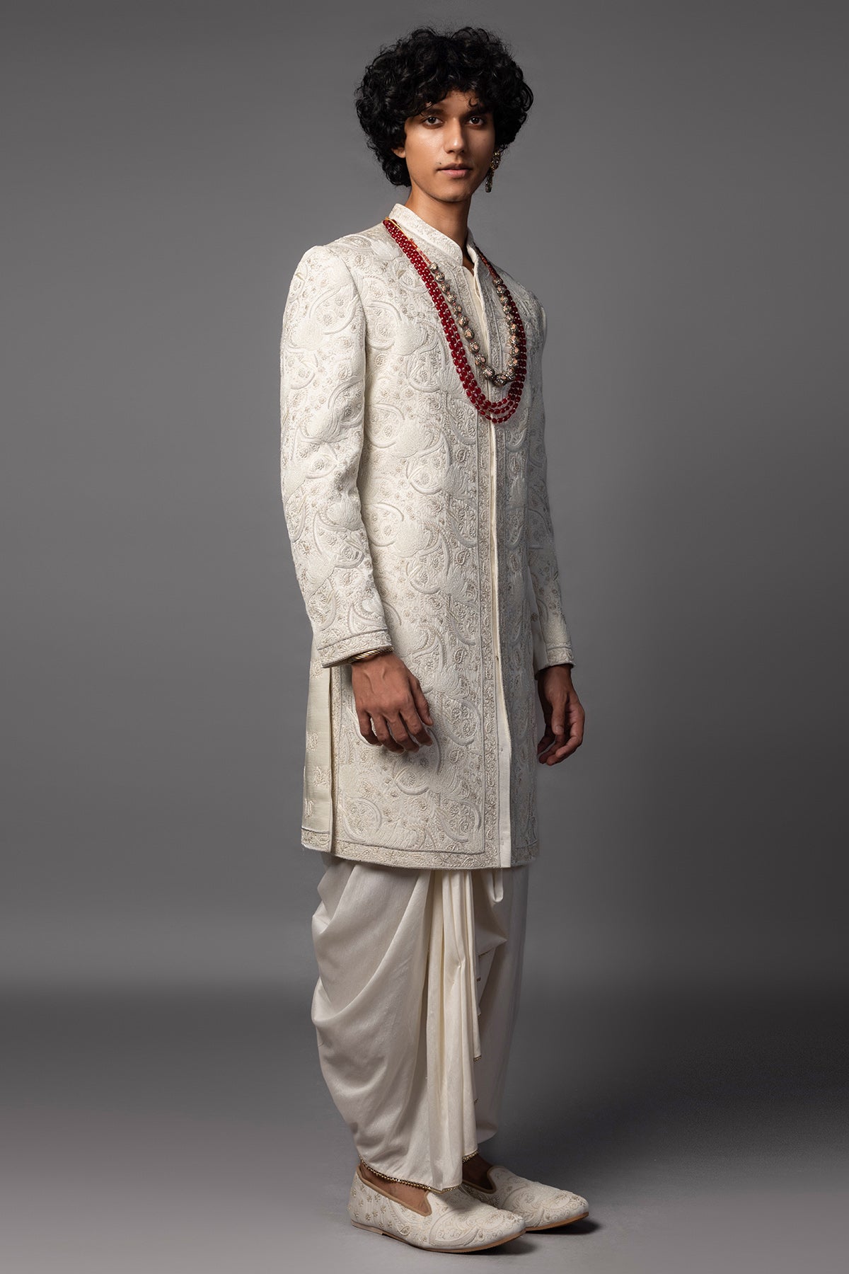 Ivory Dabka Work Sherwani Set