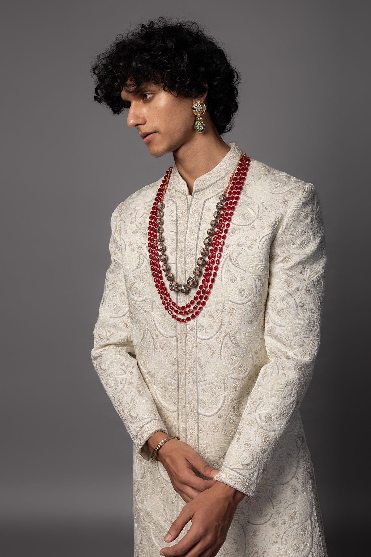 Ivory Dabka Work Sherwani Set