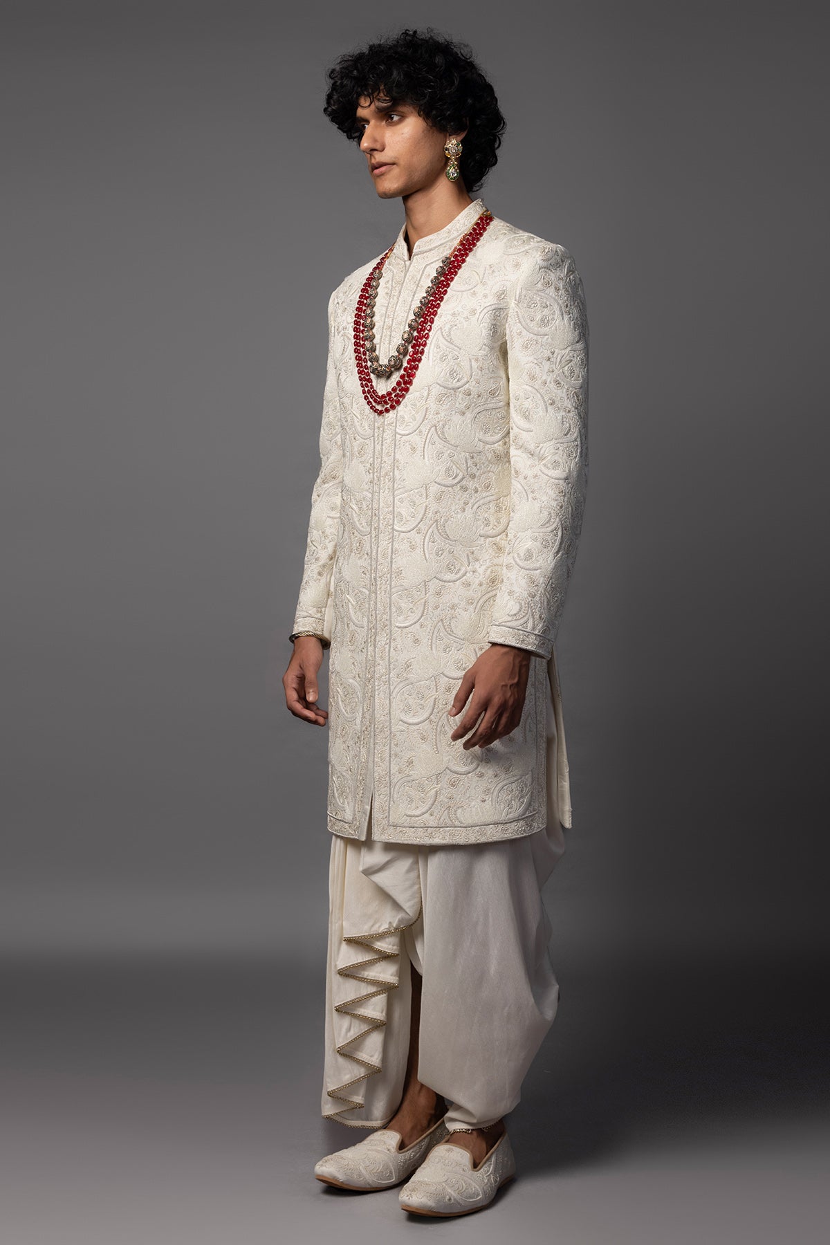 Ivory Dabka Work Sherwani Set