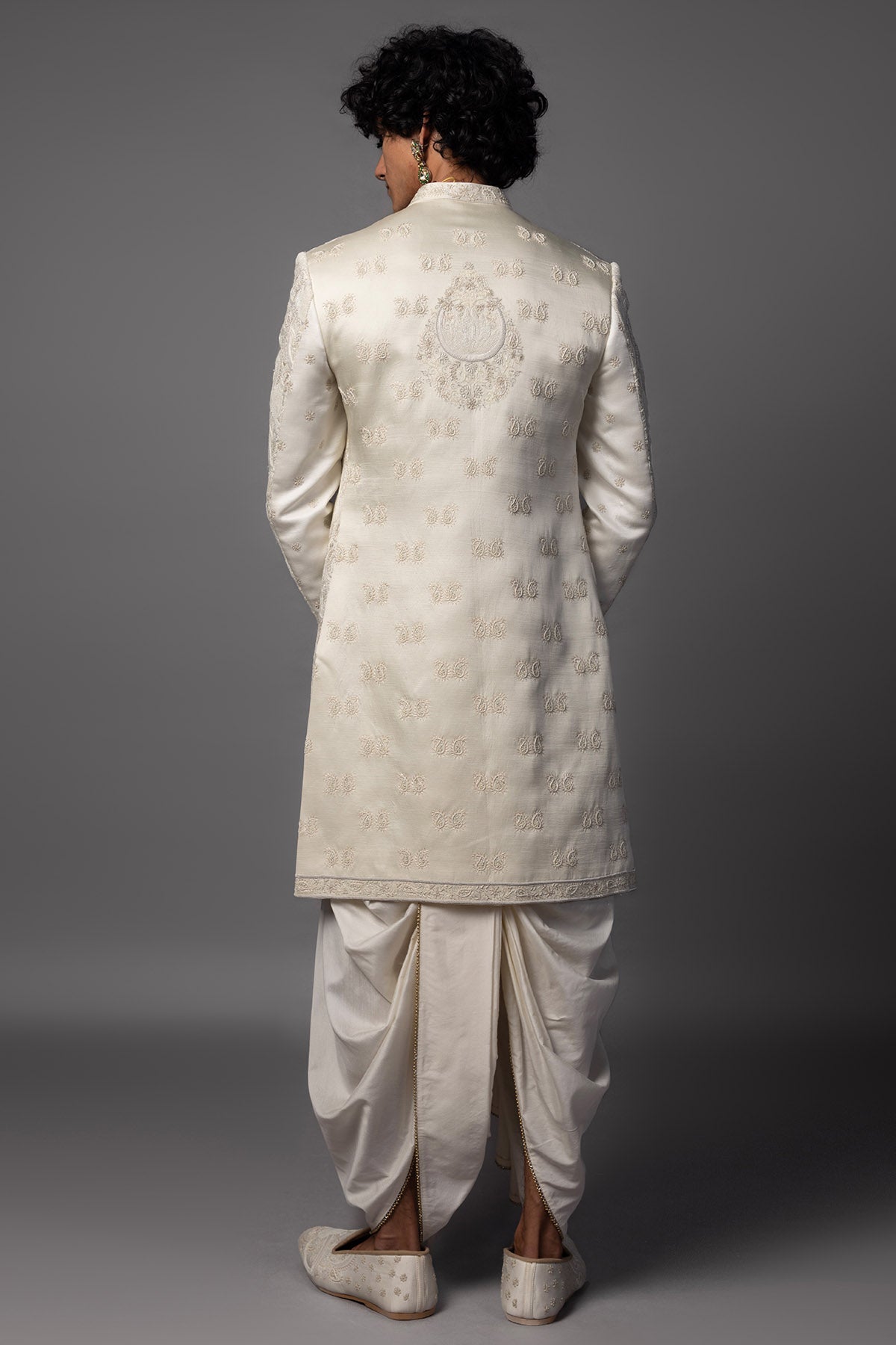 Ivory Dabka Work Sherwani Set