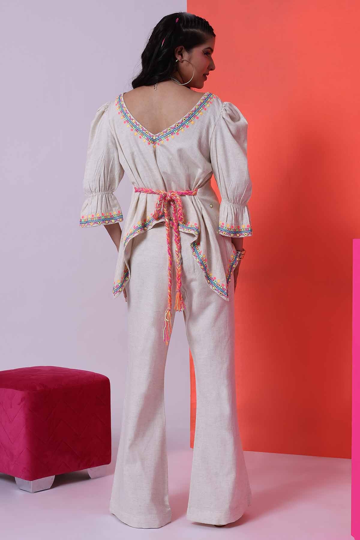 Ivory Deep V-Neck Co-ord Set