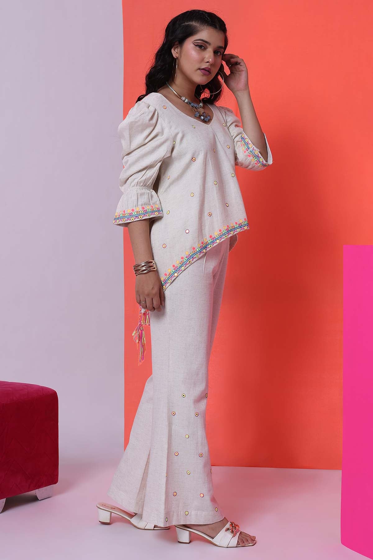 Ivory Deep V-Neck Co-ord Set