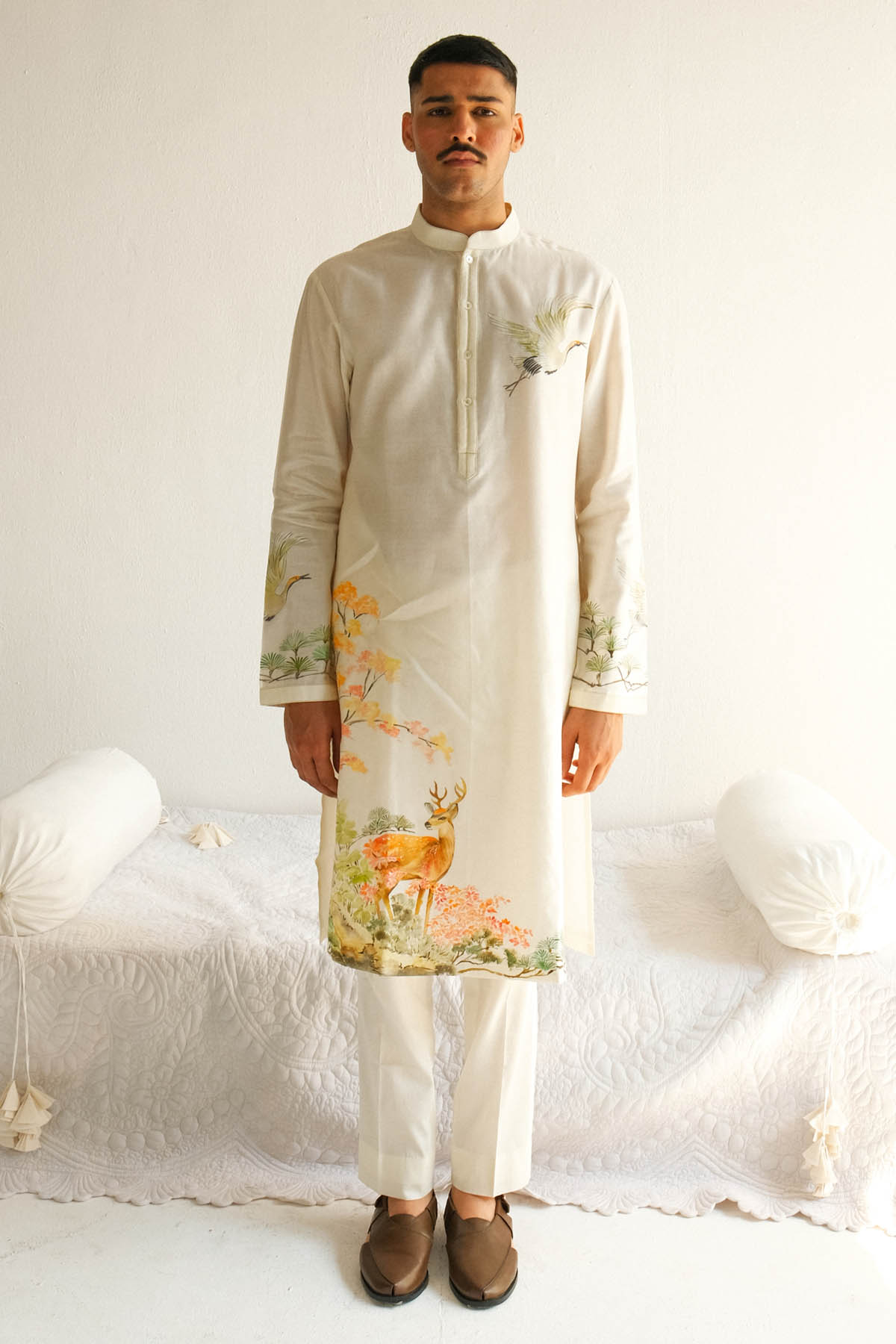 WABI SABI Ivory Deer Painted Kurta Set for men online at ScrollnShops