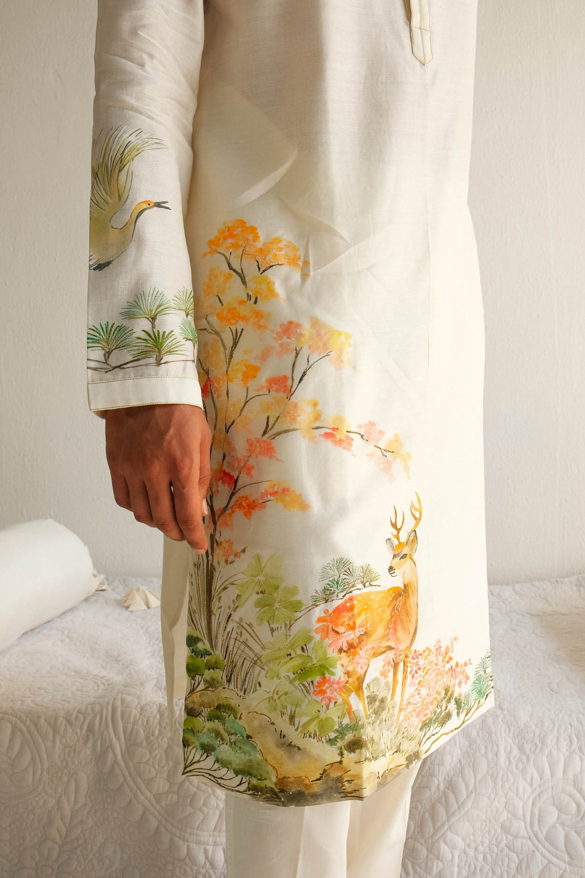 Ivory Deer Painted Kurta Set