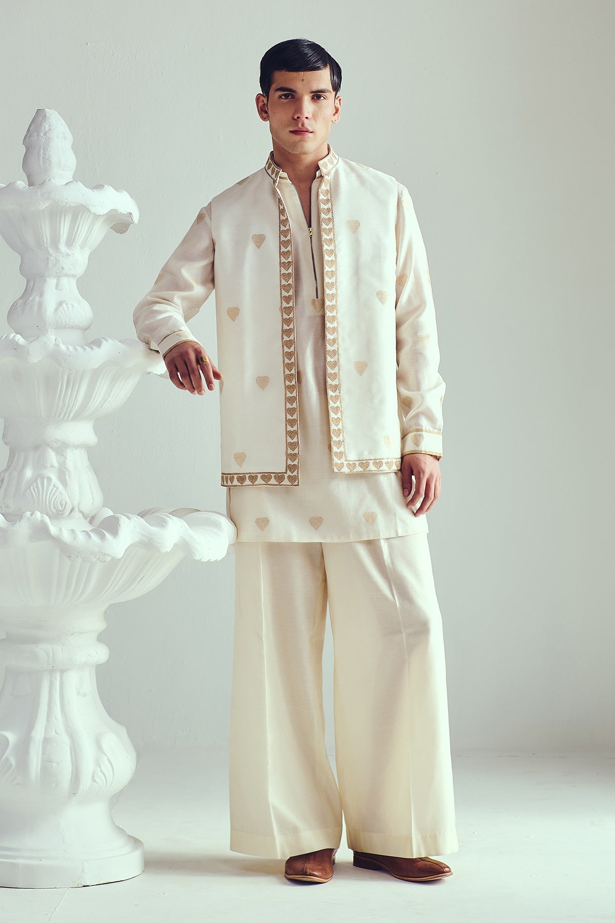 Buy Ivory Dori Embroidered Bundi Set by WABI SABI for Men online at ScrollnShops