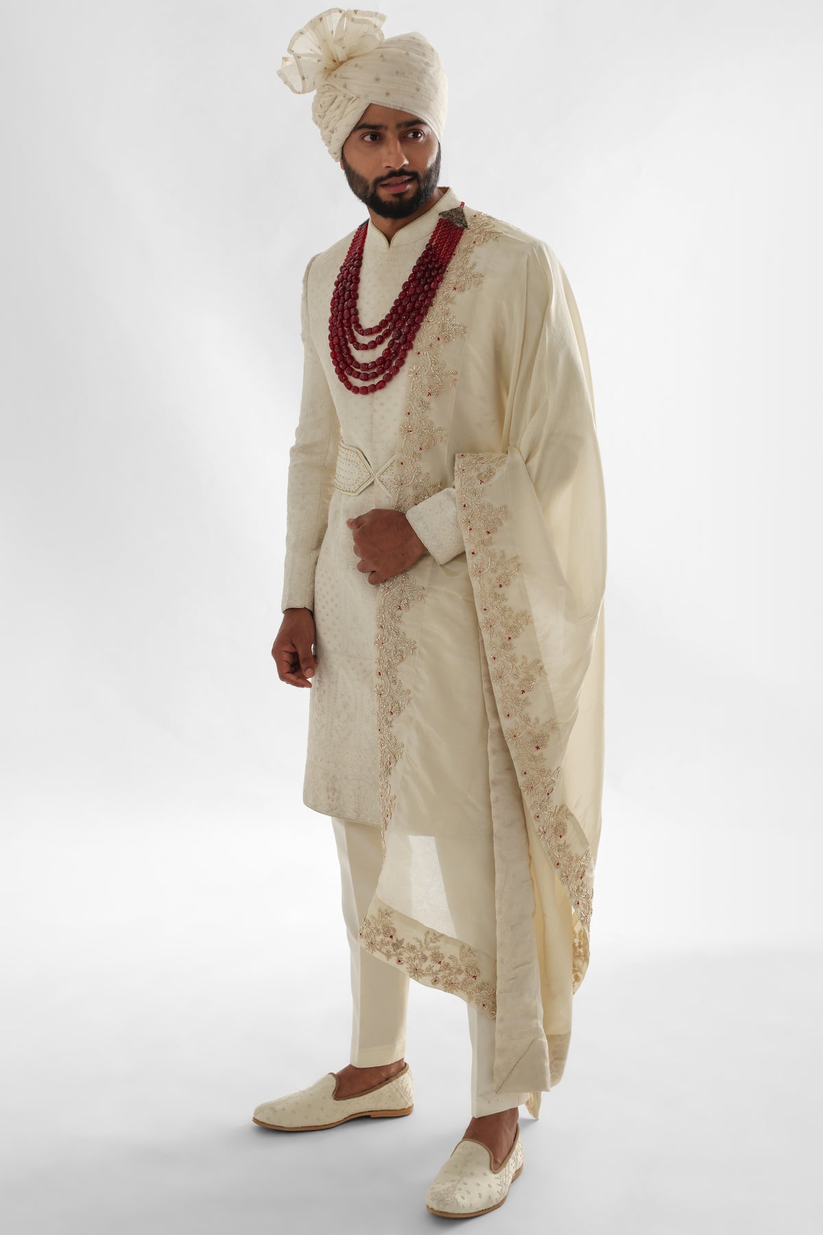 Ivory Dori Work Sherwani Set