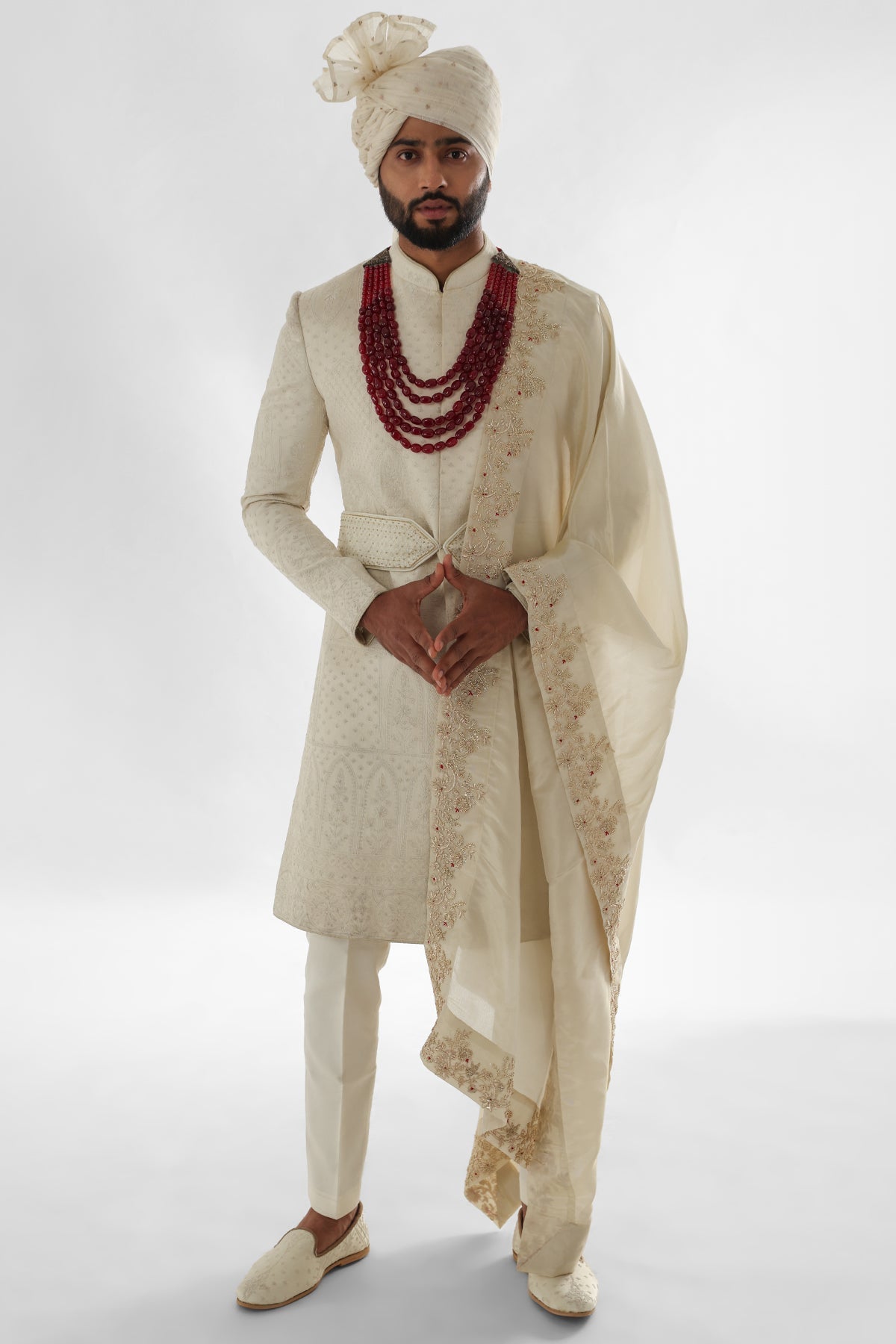 Buy Ivory Dori Work Sherwani Set for men by Paarsh Atelier online available at scrollnshops