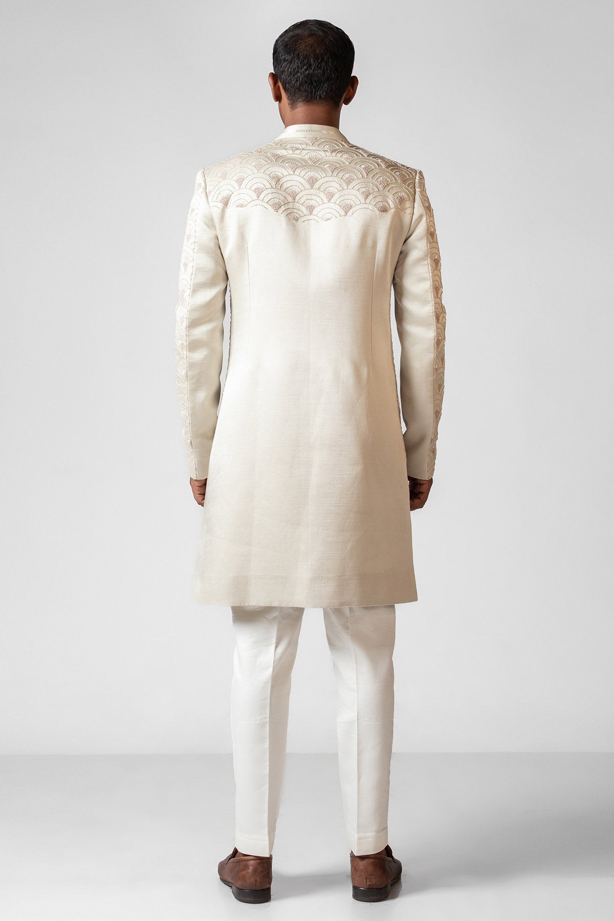 Ivory Double Paneled Achkan Set