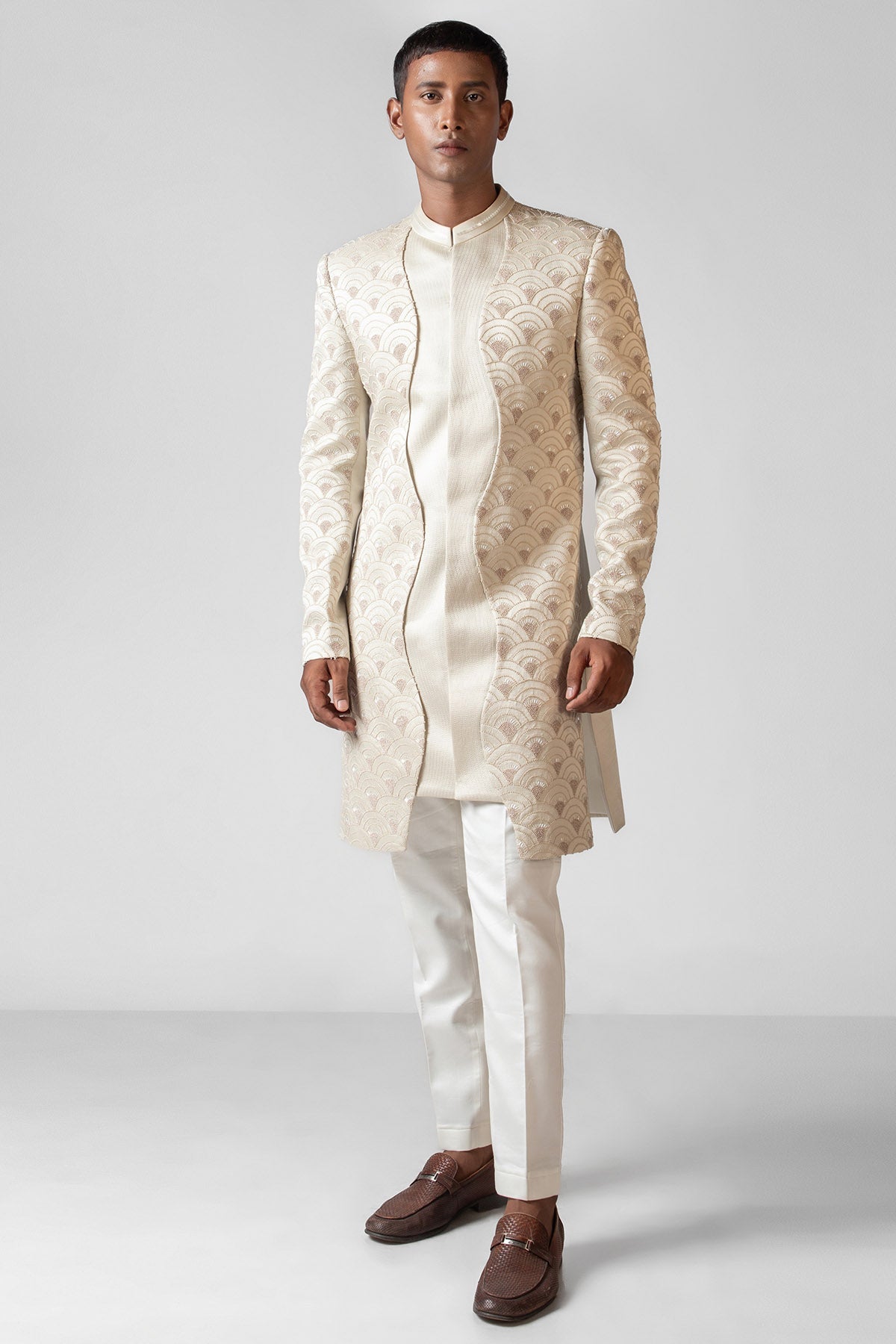 Buy Ivory Double Paneled Achkan Set for men by Paarsh Atelier online available at scrollnshops