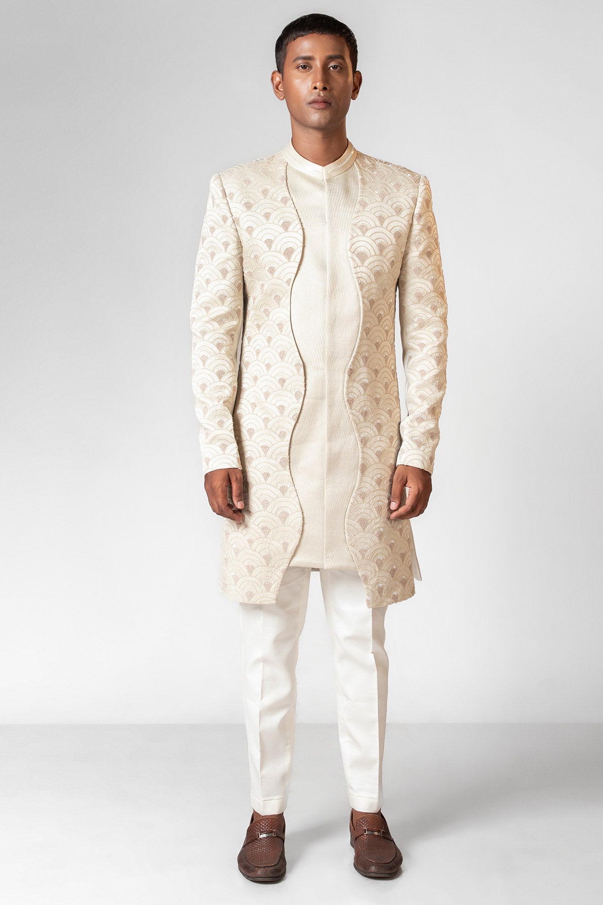 Ivory Double Paneled Achkan Set