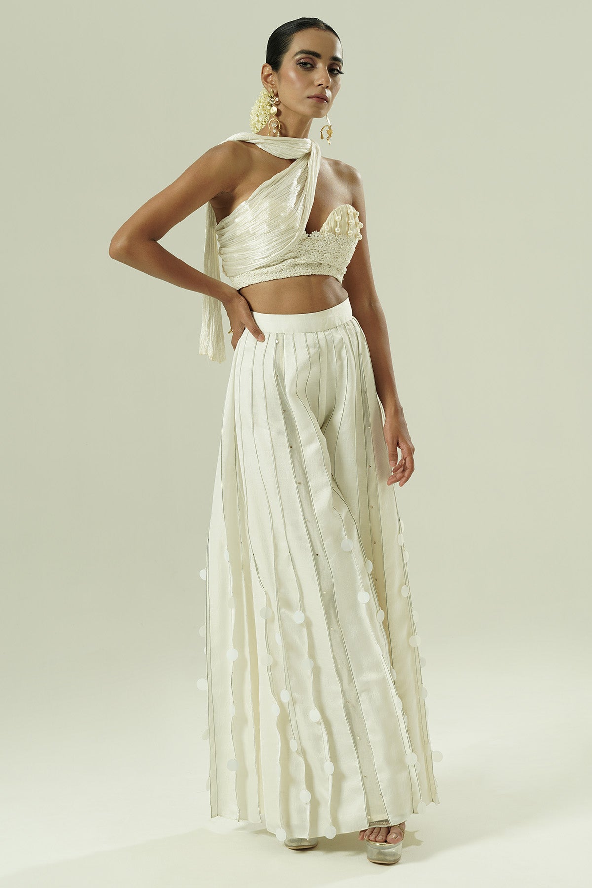 Buy Ivory Draped Indo-Western Set for women by Shwetanga Designer online available at scrollnshops