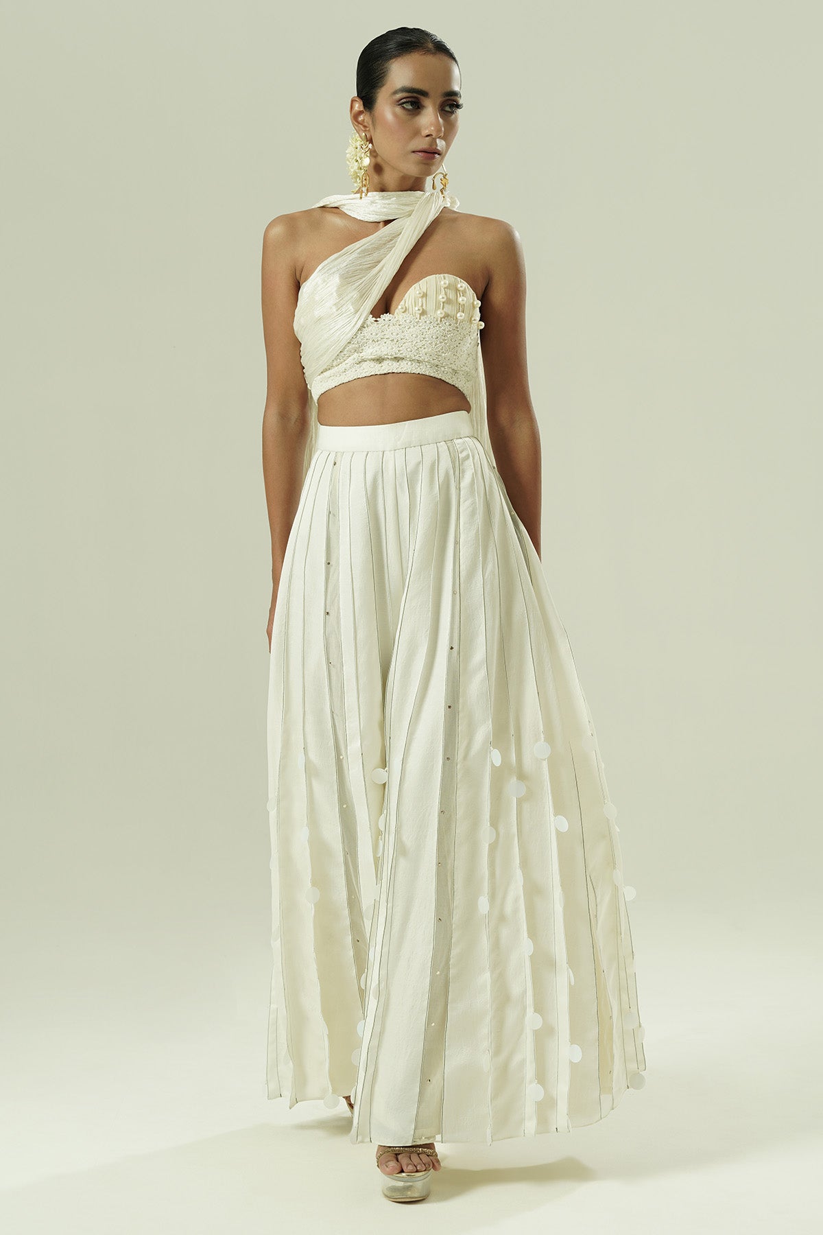 Ivory Draped Indo-Western Set