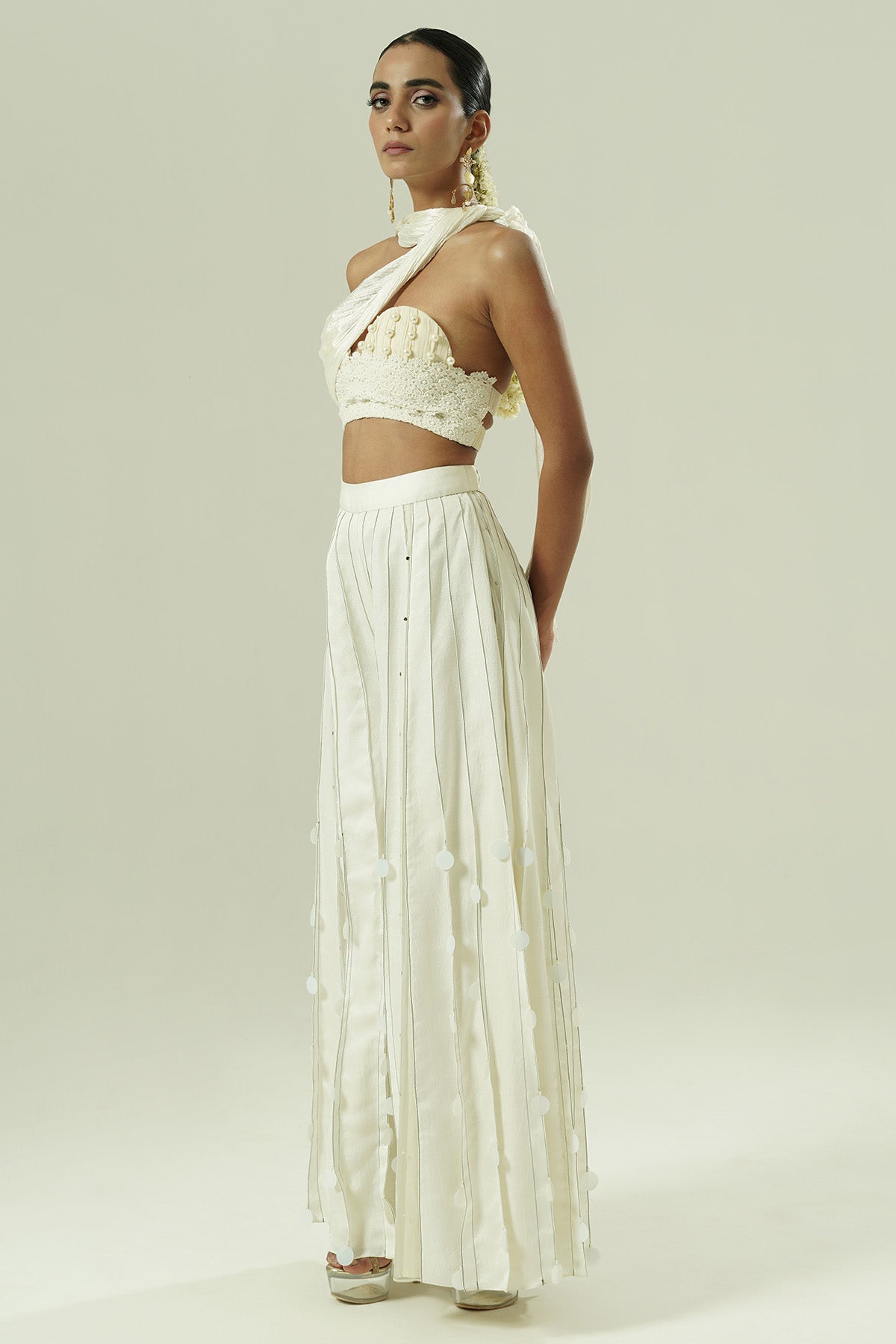 Ivory Draped Indo-Western Set