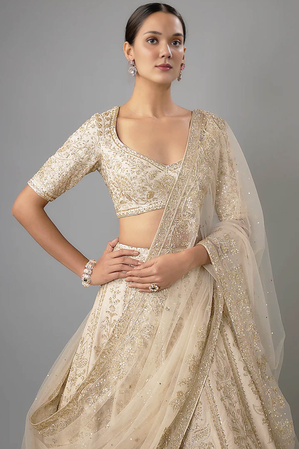 Ivory Dupion Zardozi Lehenga Set