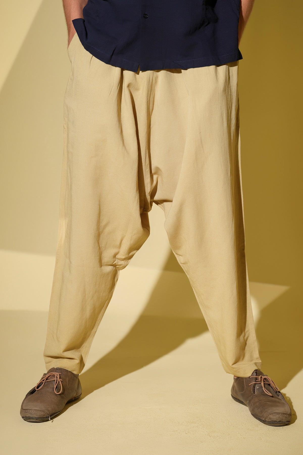 Buy Ivory Dye Drop Crotch Pants by Vasudhaa Vastrram for men online at ScrollnShops