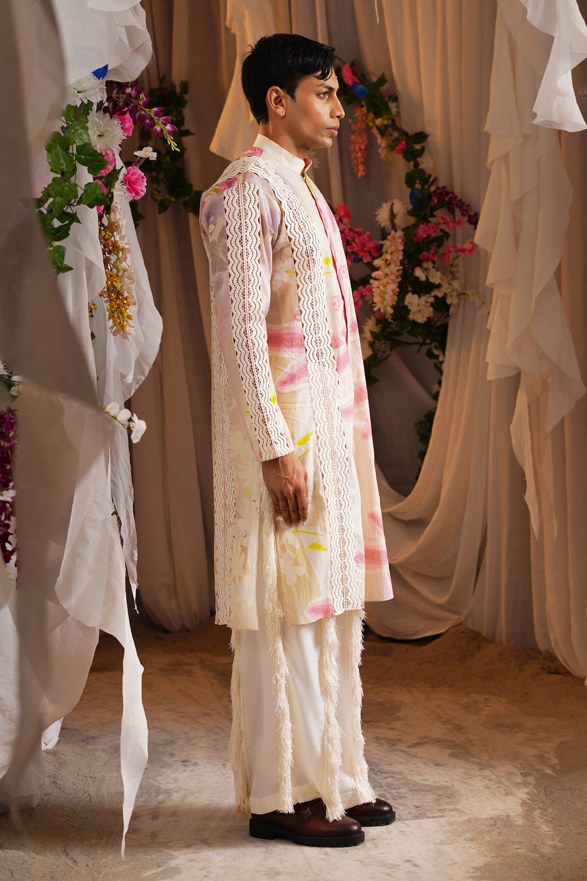 Ivory Embellished Lace Kurta Set