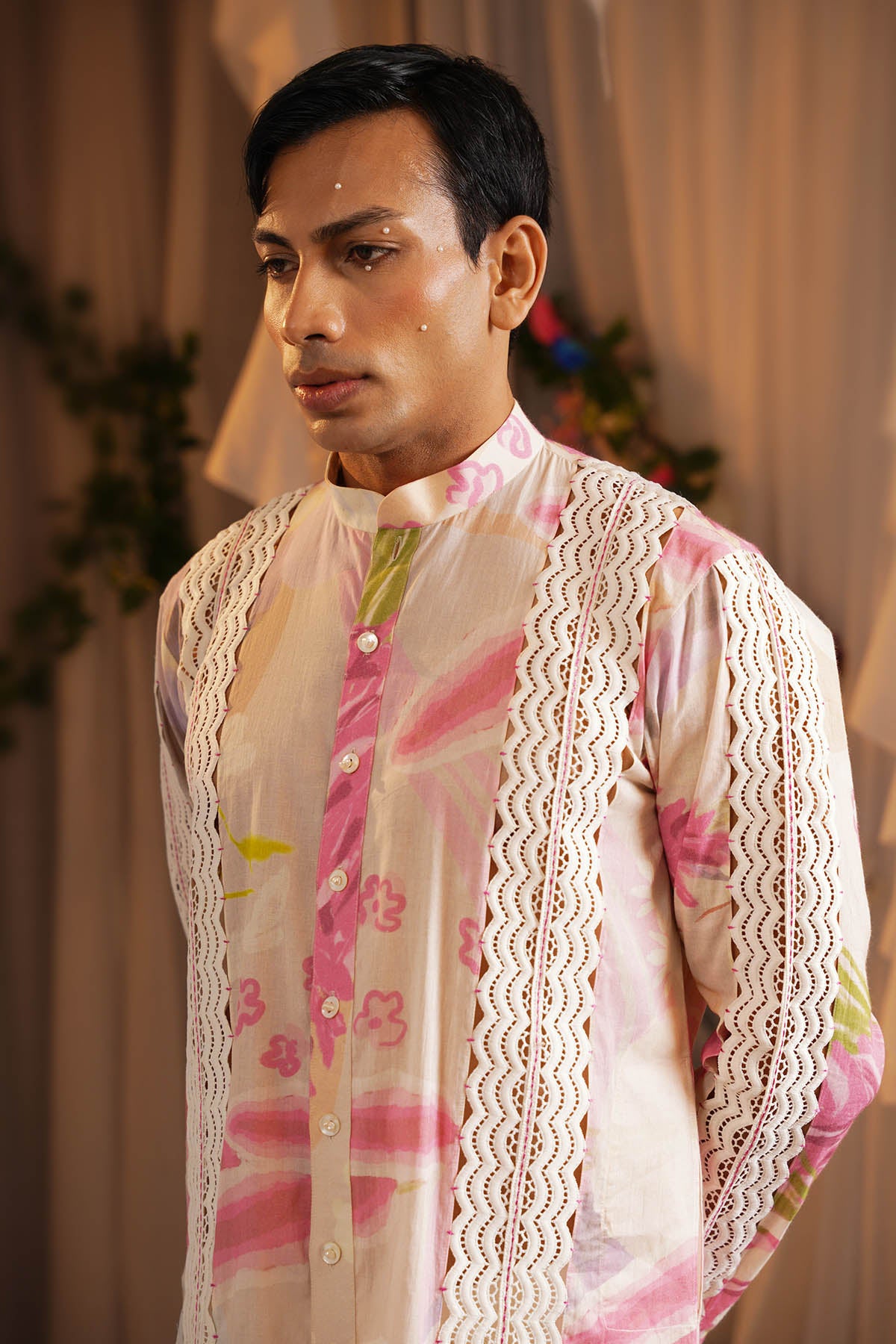 Ivory Embellished Lace Kurta Set