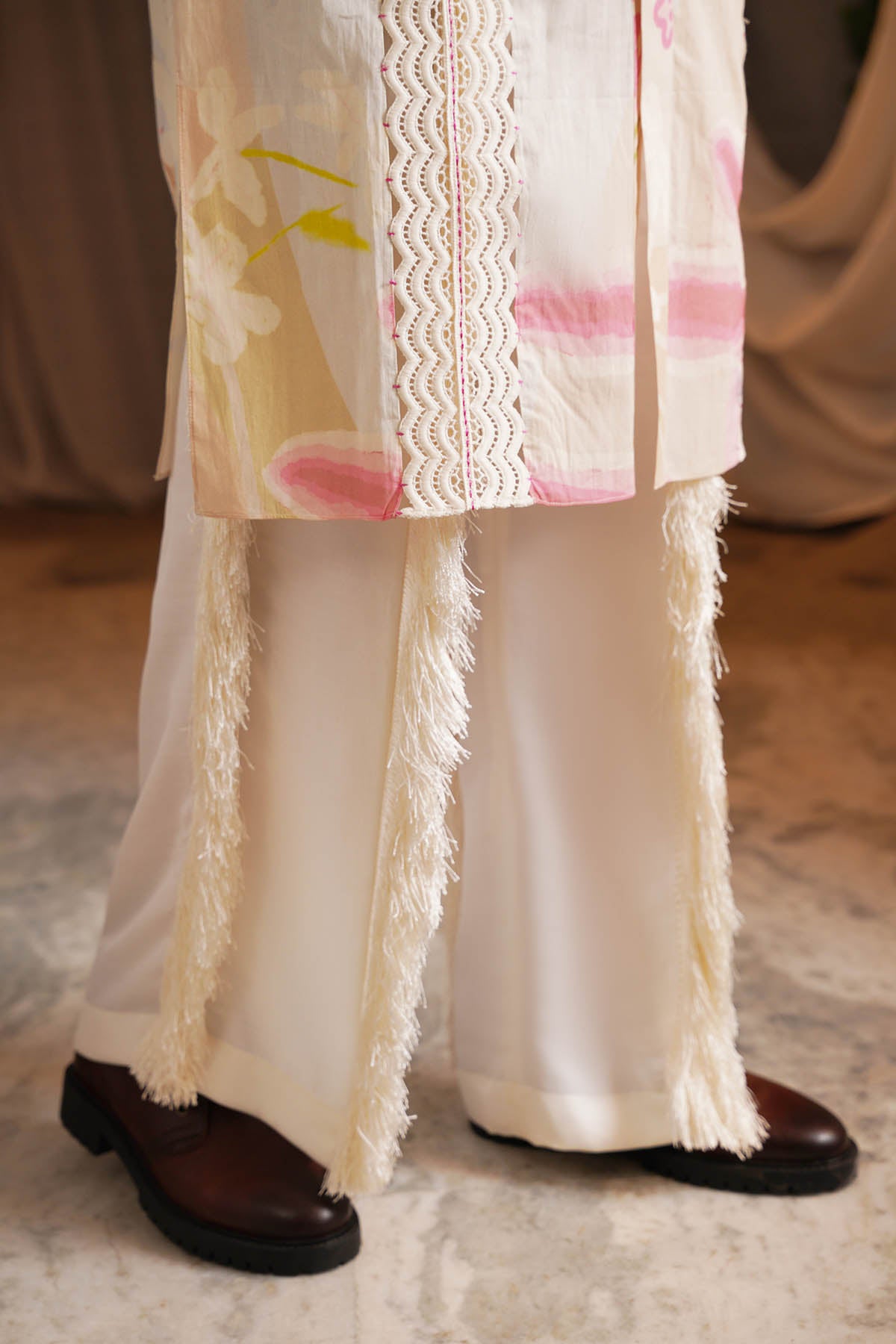 Ivory Embellished Lace Kurta Set