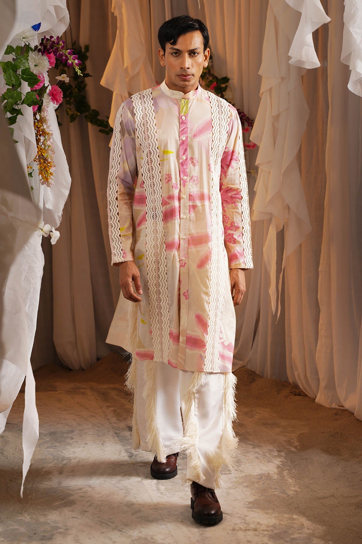 Buy Ivory Embellished Lace Kurta Set by Shwetanga for men online at ScrollnShops