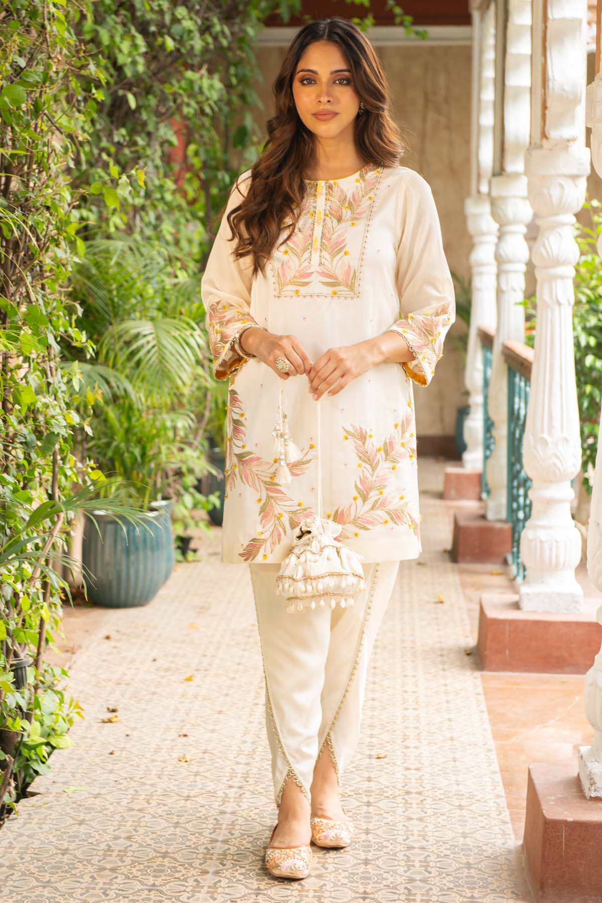 Ivory Silk Mulmul Dhoti Set