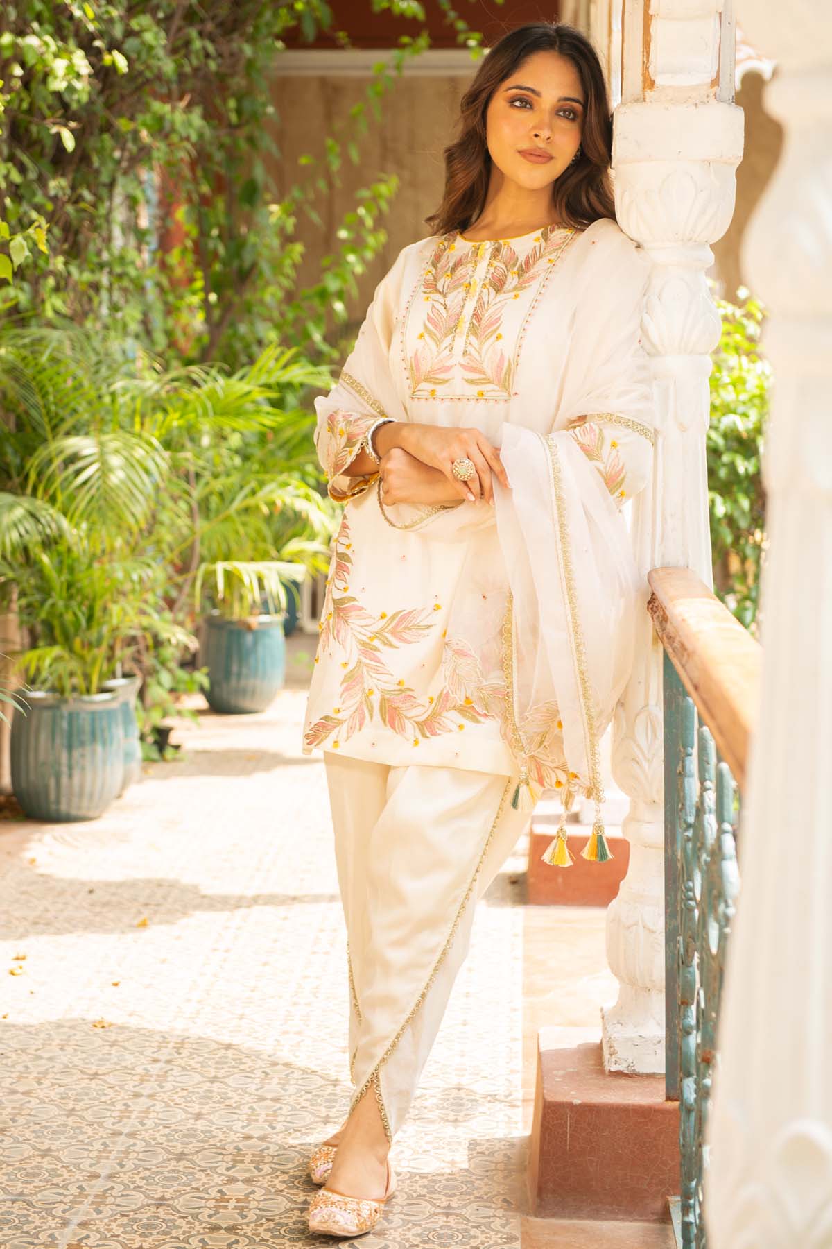 Ivory Silk Mulmul Dhoti Set