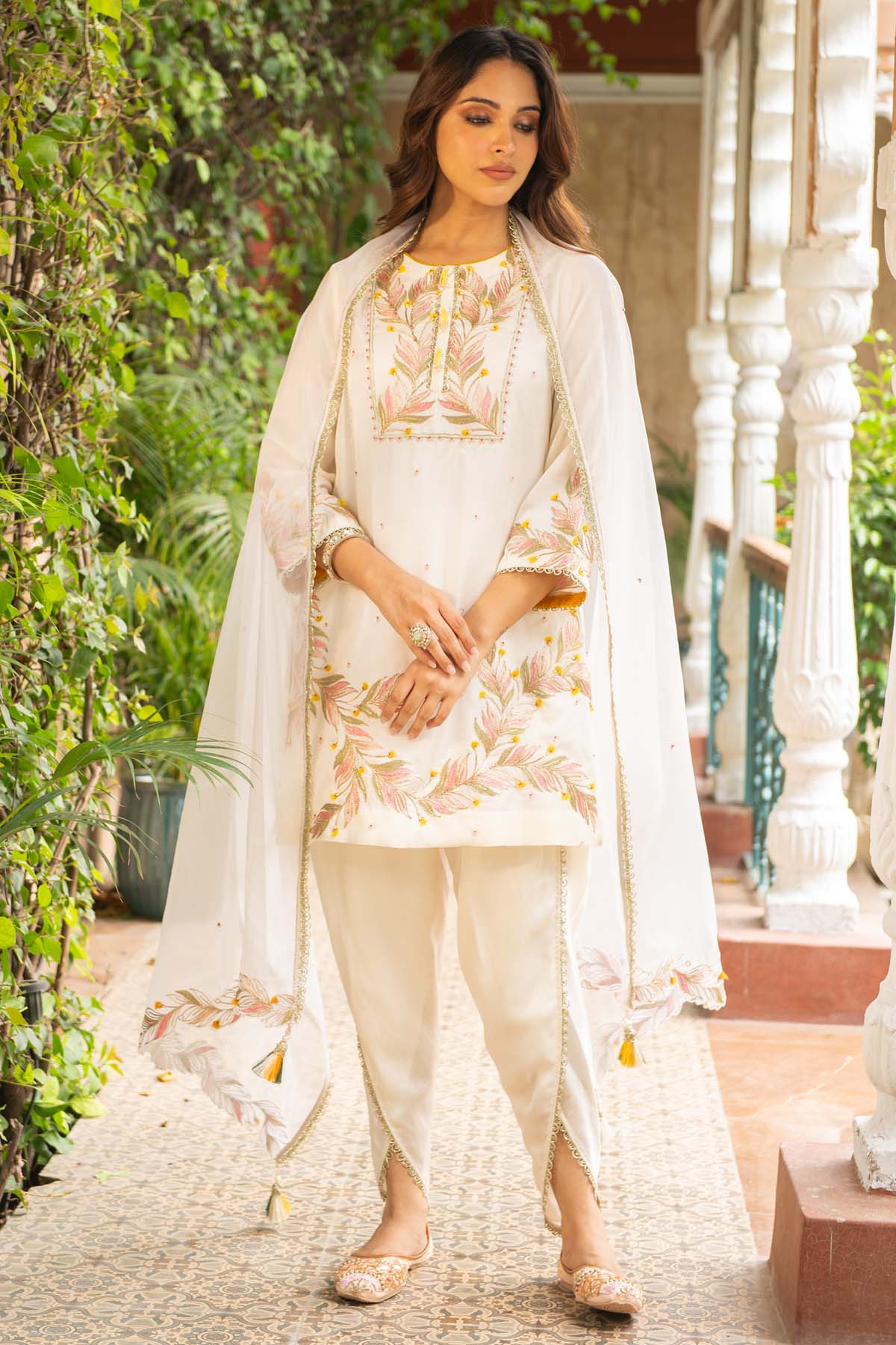 Ajiesh Oberoi Ivory Embroidered Dhoti Set for women online at ScrollnShops