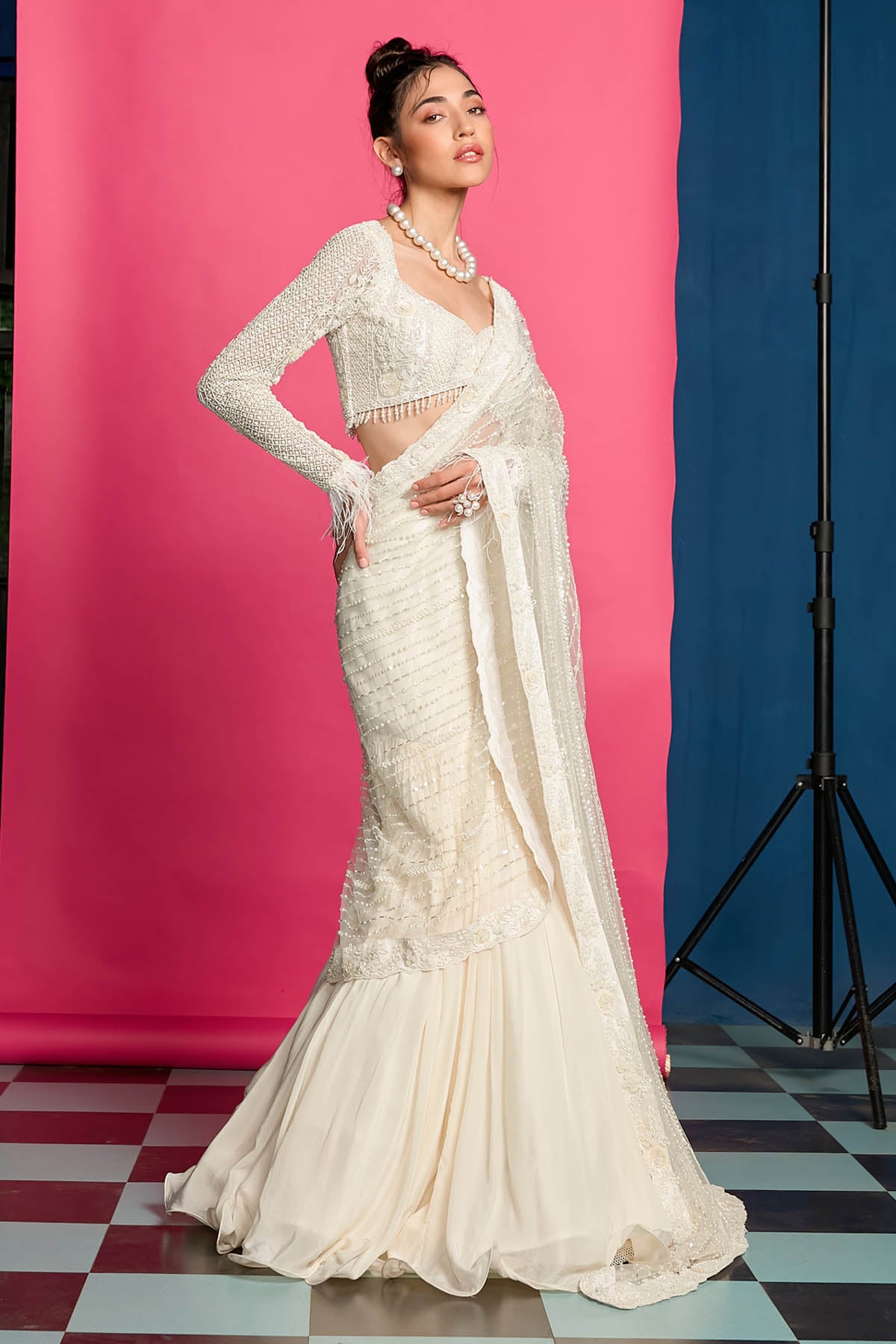 Ivory Embroidered Drape Skirt Set