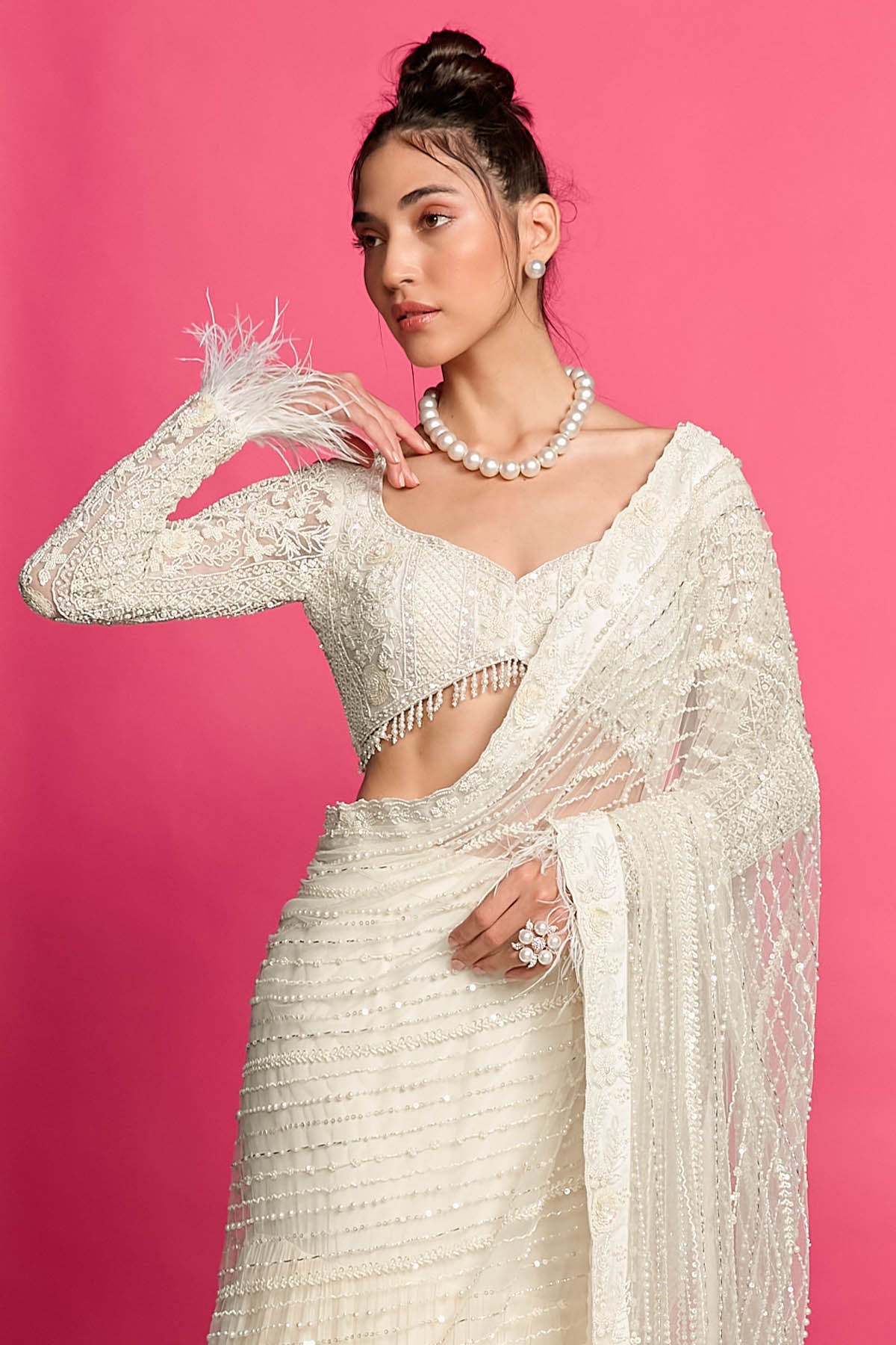 Ivory Embroidered Drape Skirt Set