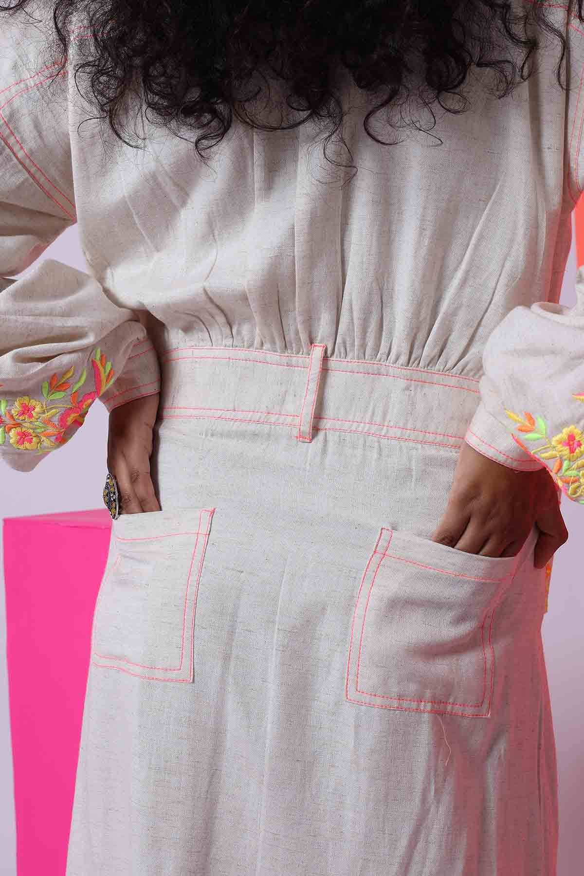 Ivory Embroidered Dress & Belt