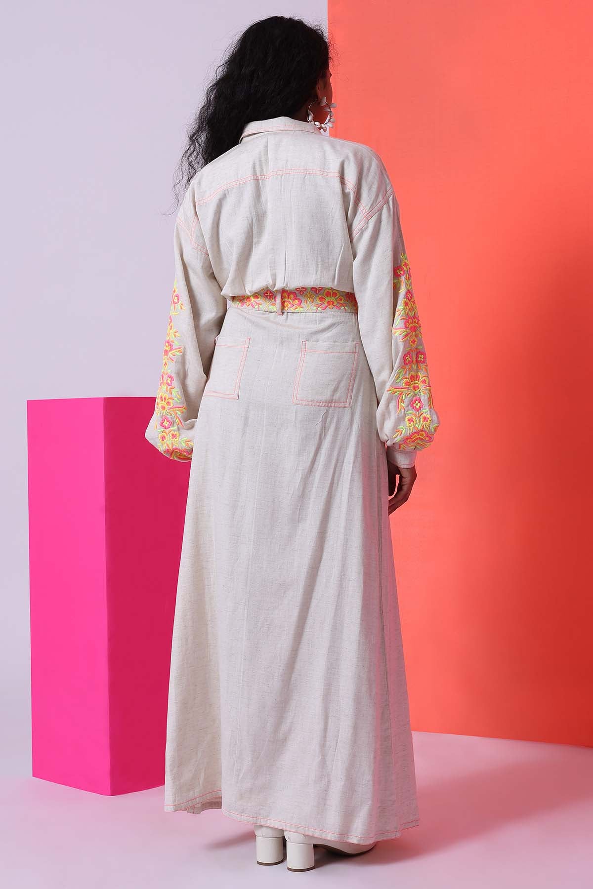 Ivory Embroidered Dress & Belt