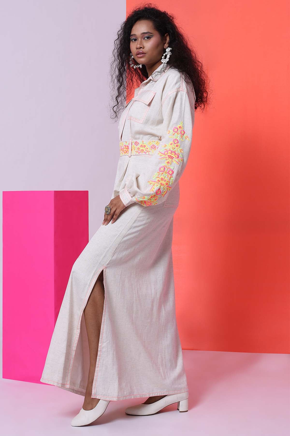 Ivory Embroidered Dress & Belt