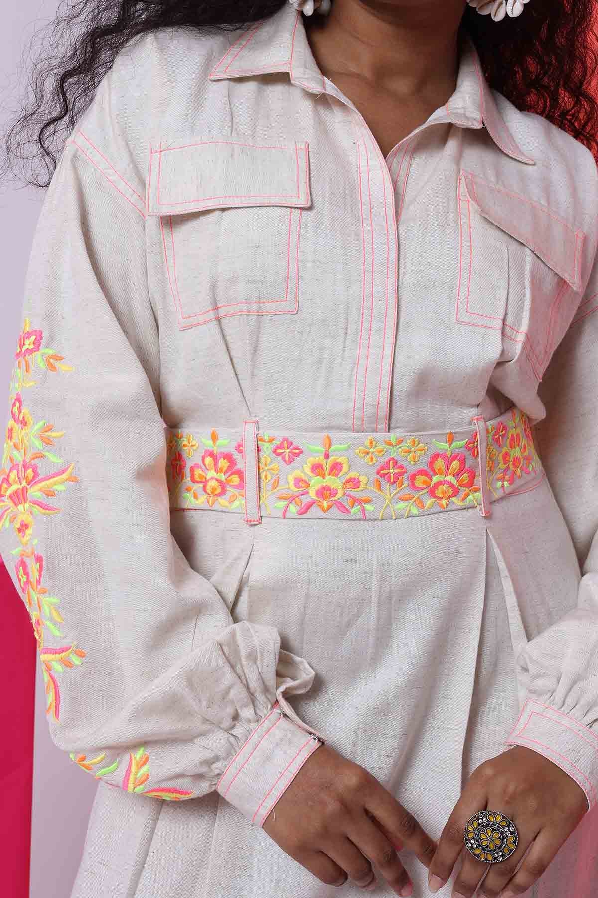 Ivory Embroidered Dress & Belt