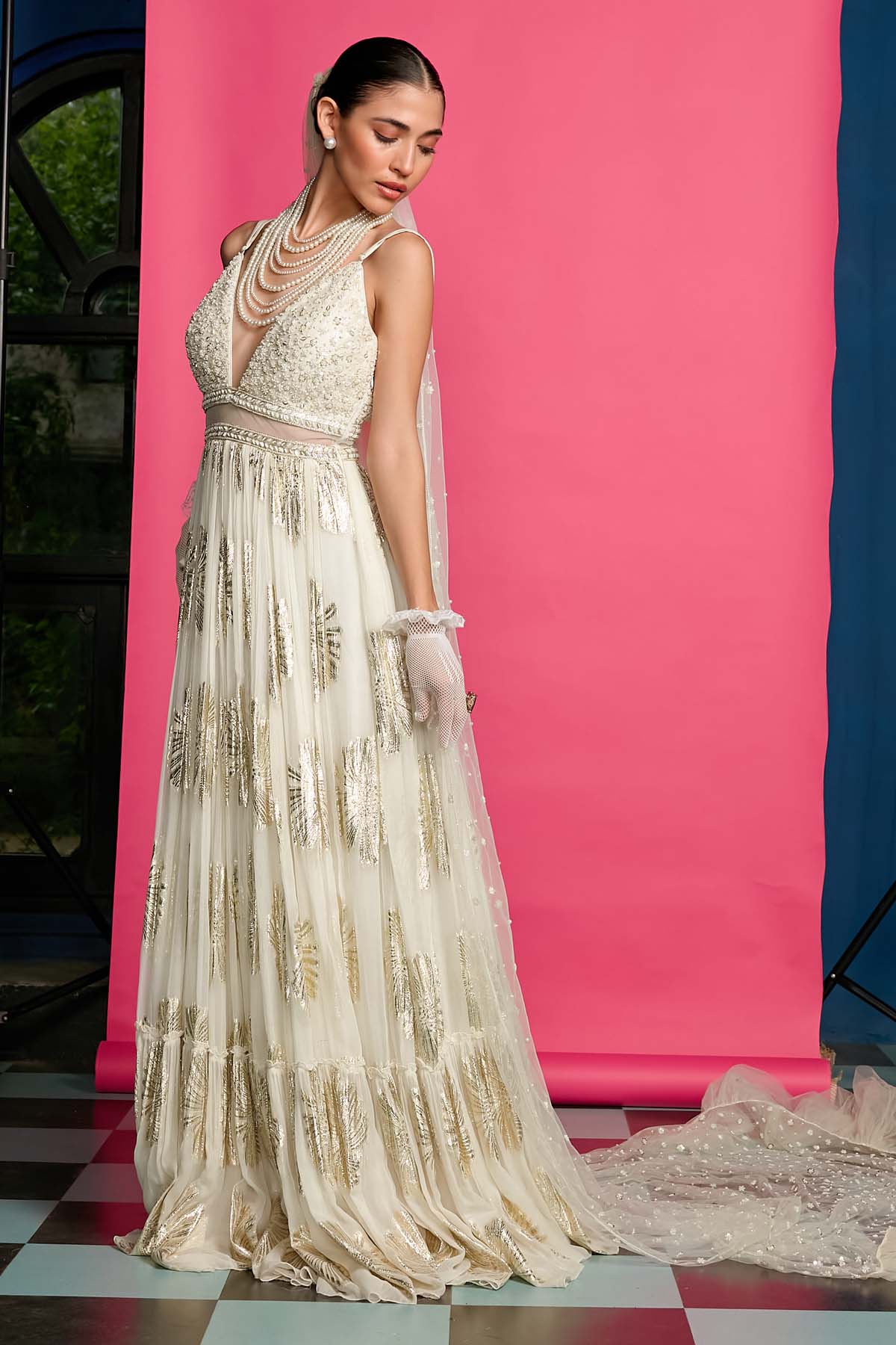 Ivory Embroidered Gown & Veil