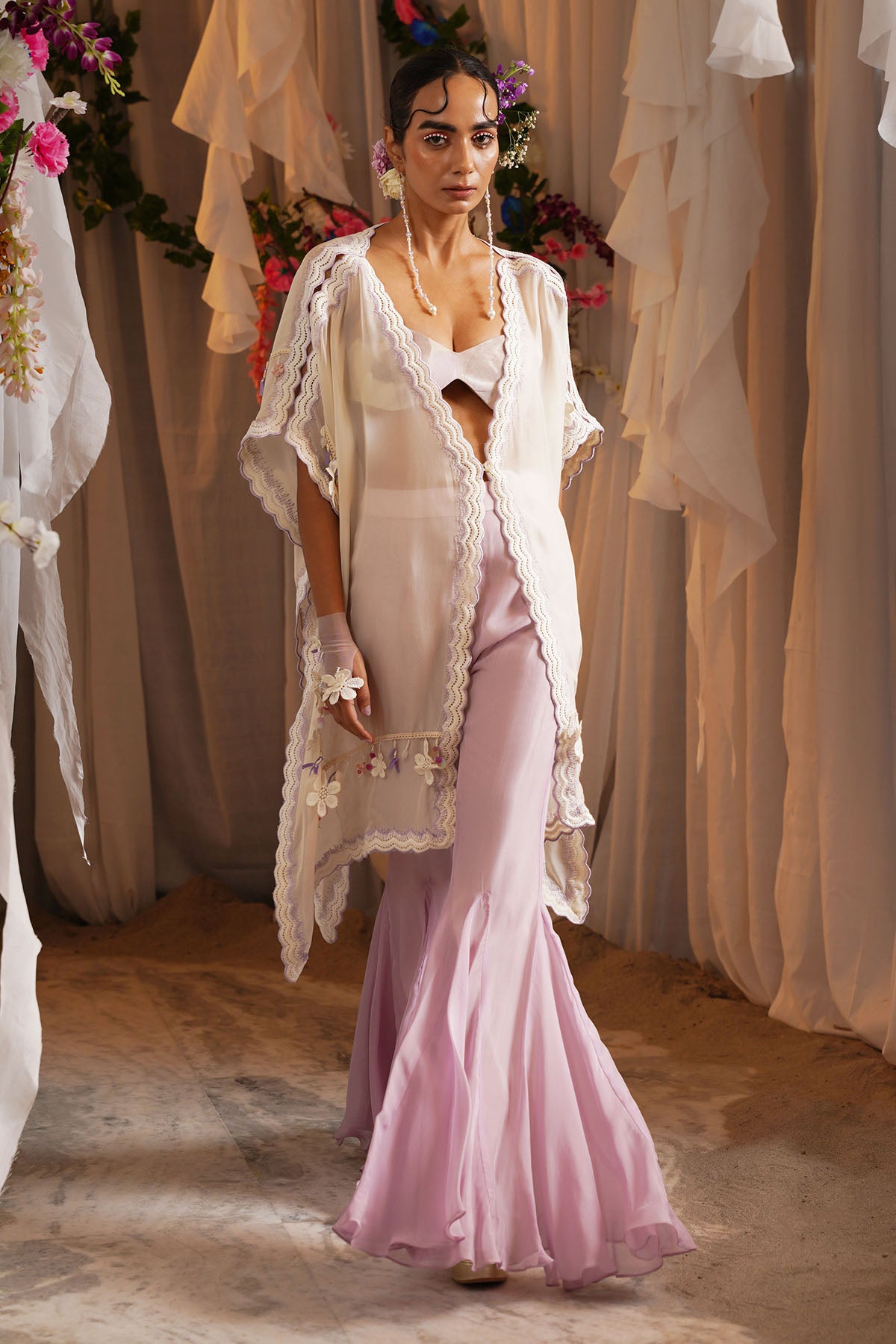 Ivory Embroidered Kaftan Set