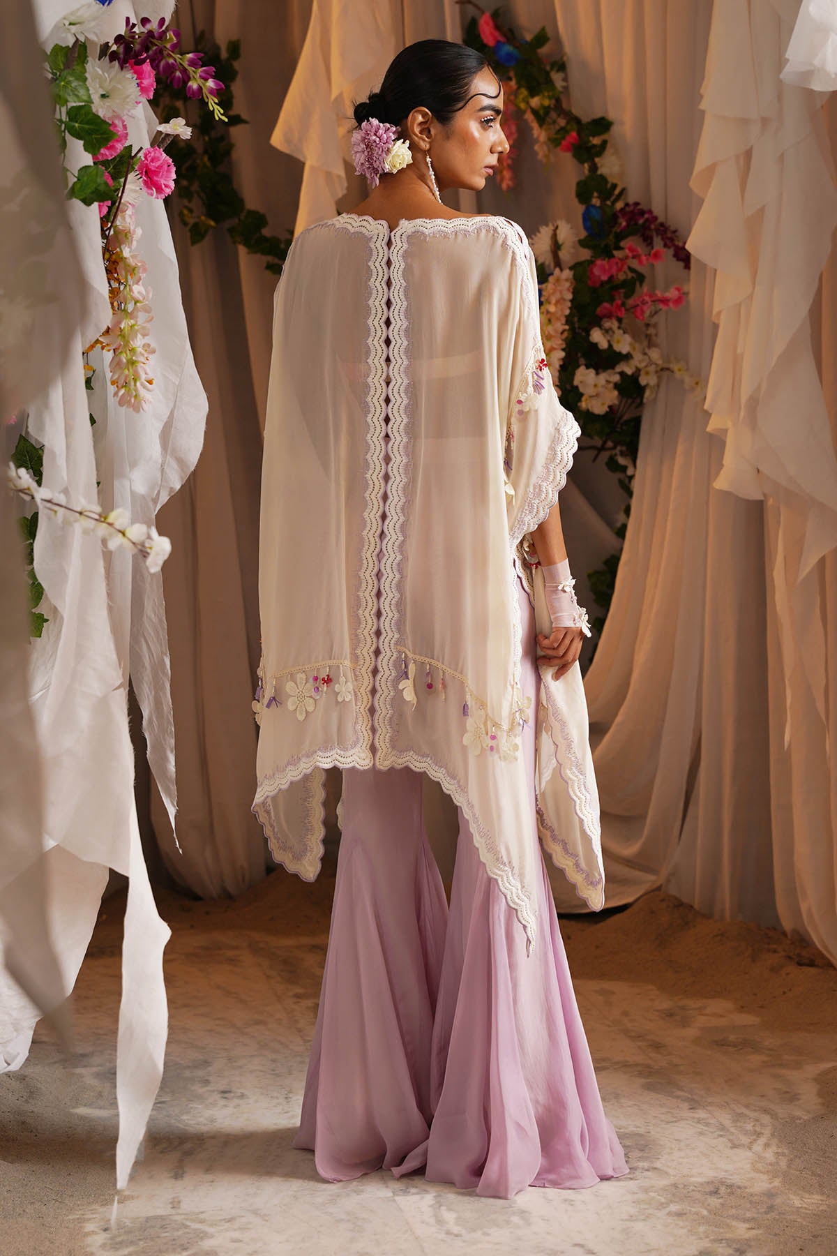 Ivory Embroidered Kaftan Set