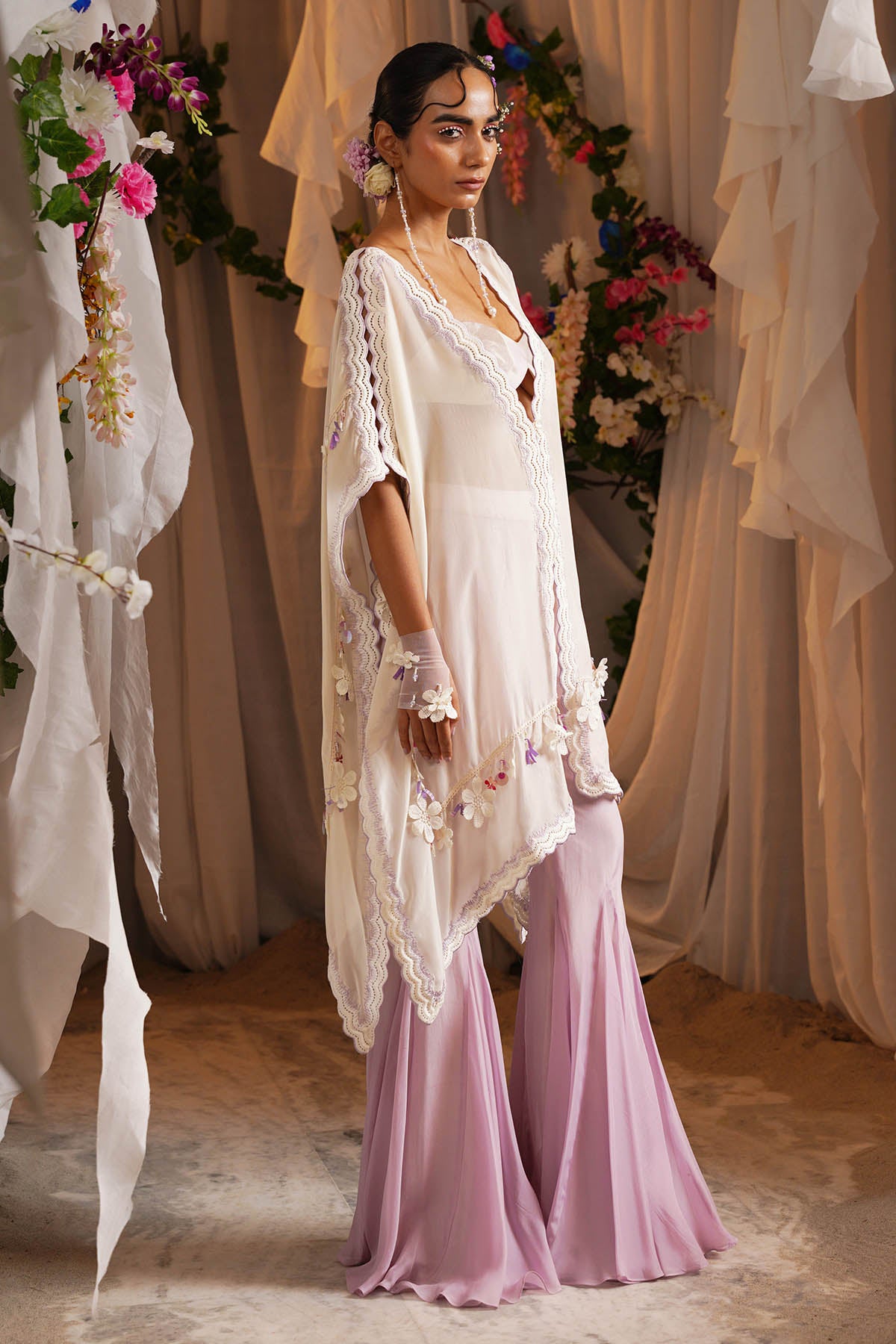 Ivory Embroidered Kaftan Set