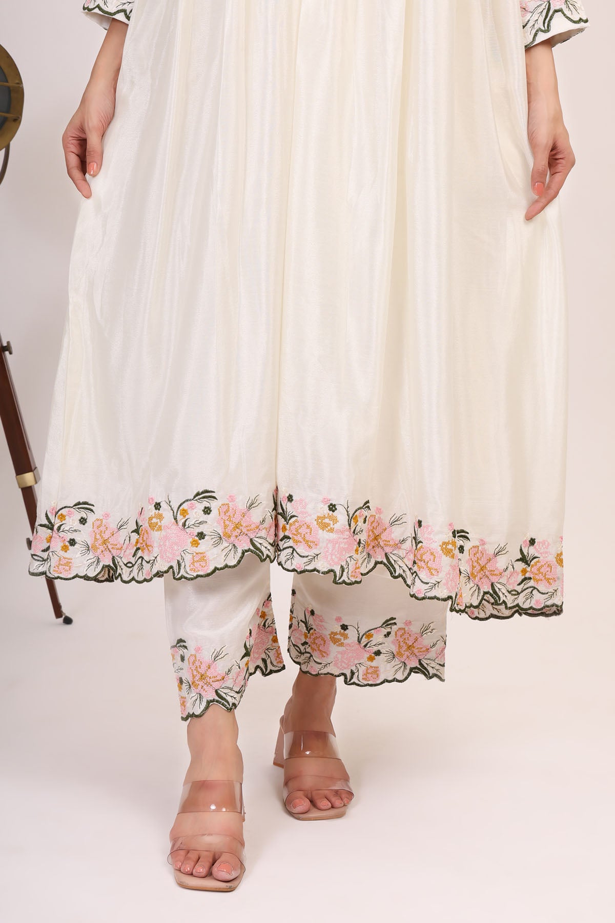 Ivory Chinnon Kurta & Pants