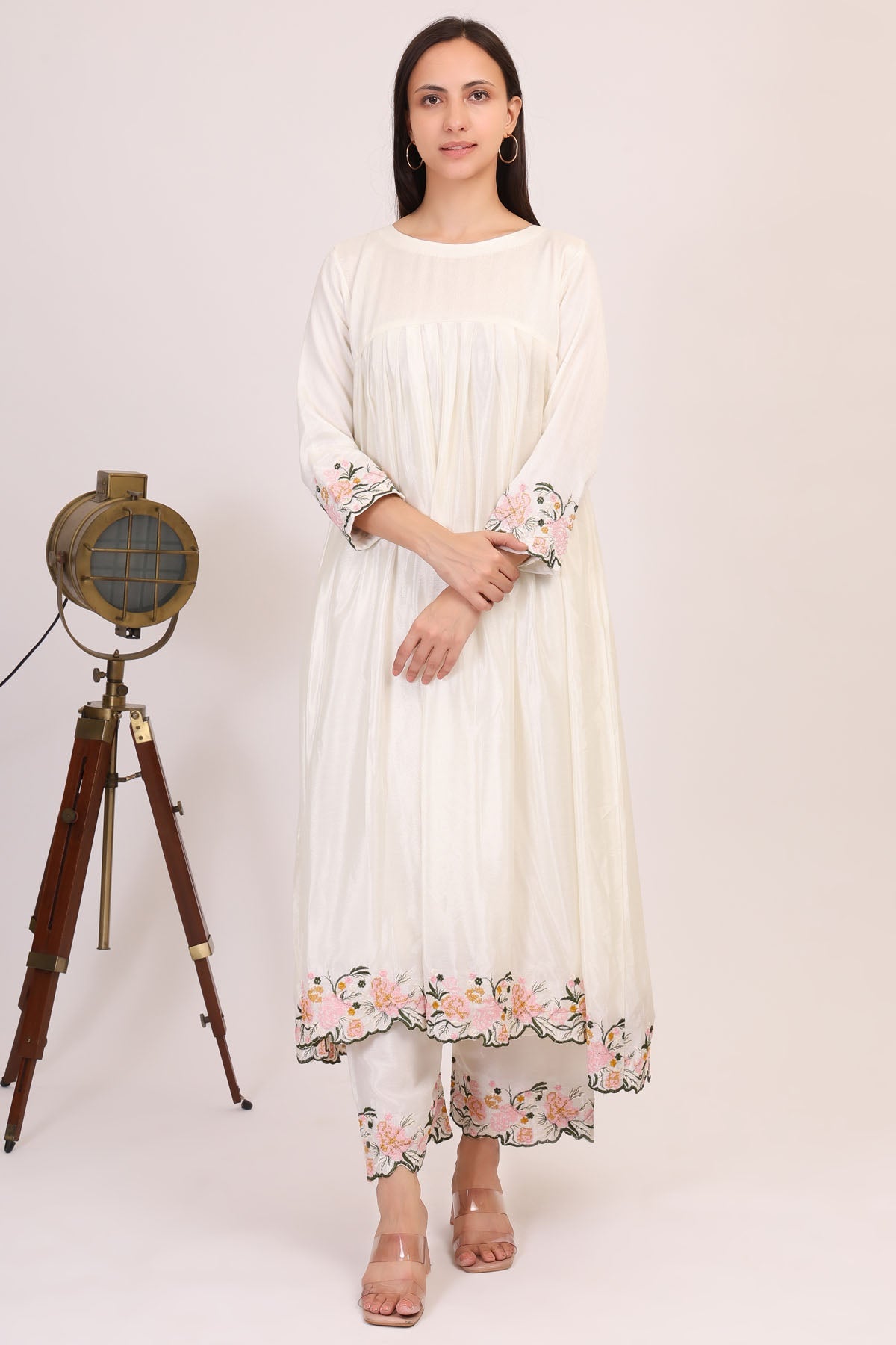 Simply Kitsch Ivory Chinnon Kurta & Pants for women online at ScrollnShops