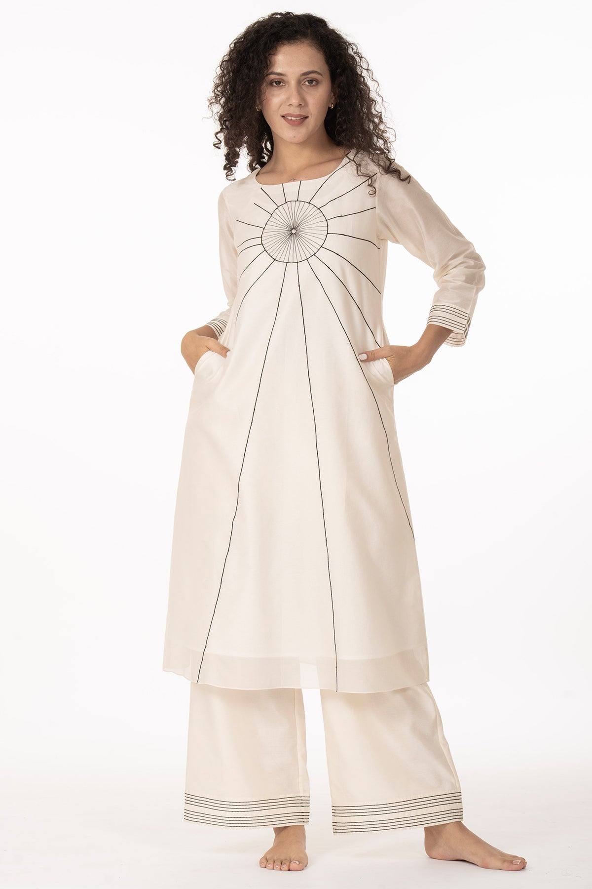 Buy Hand Work Ivory Kurta & Pants for women by Khat Clothing online available at scrollnshops