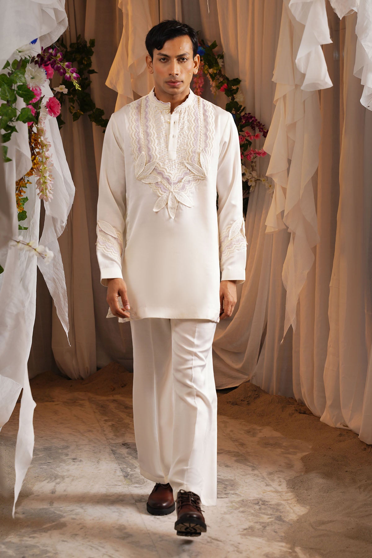 Ivory Embroidered Lace Kurta Set