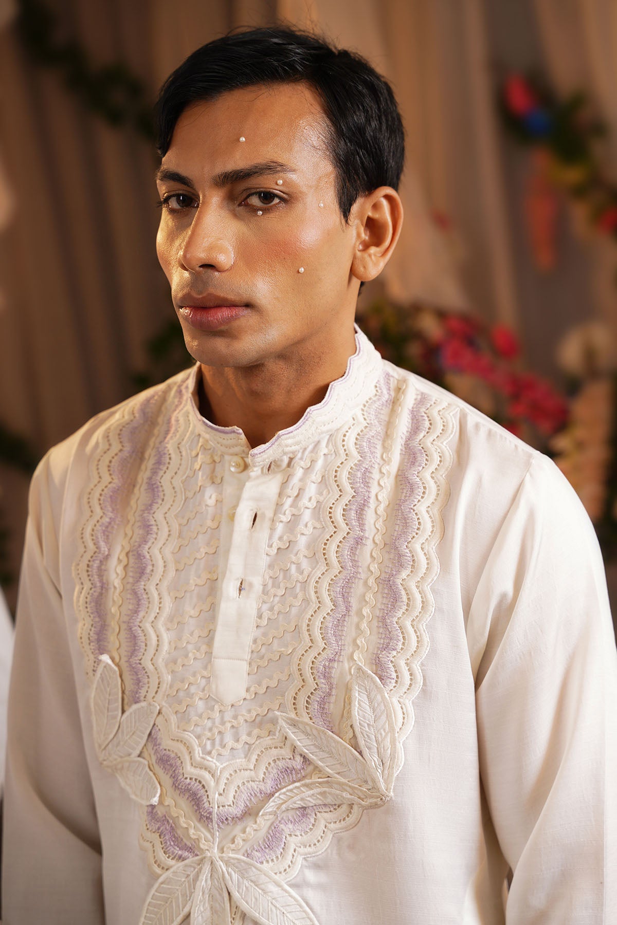 Ivory Embroidered Lace Kurta Set