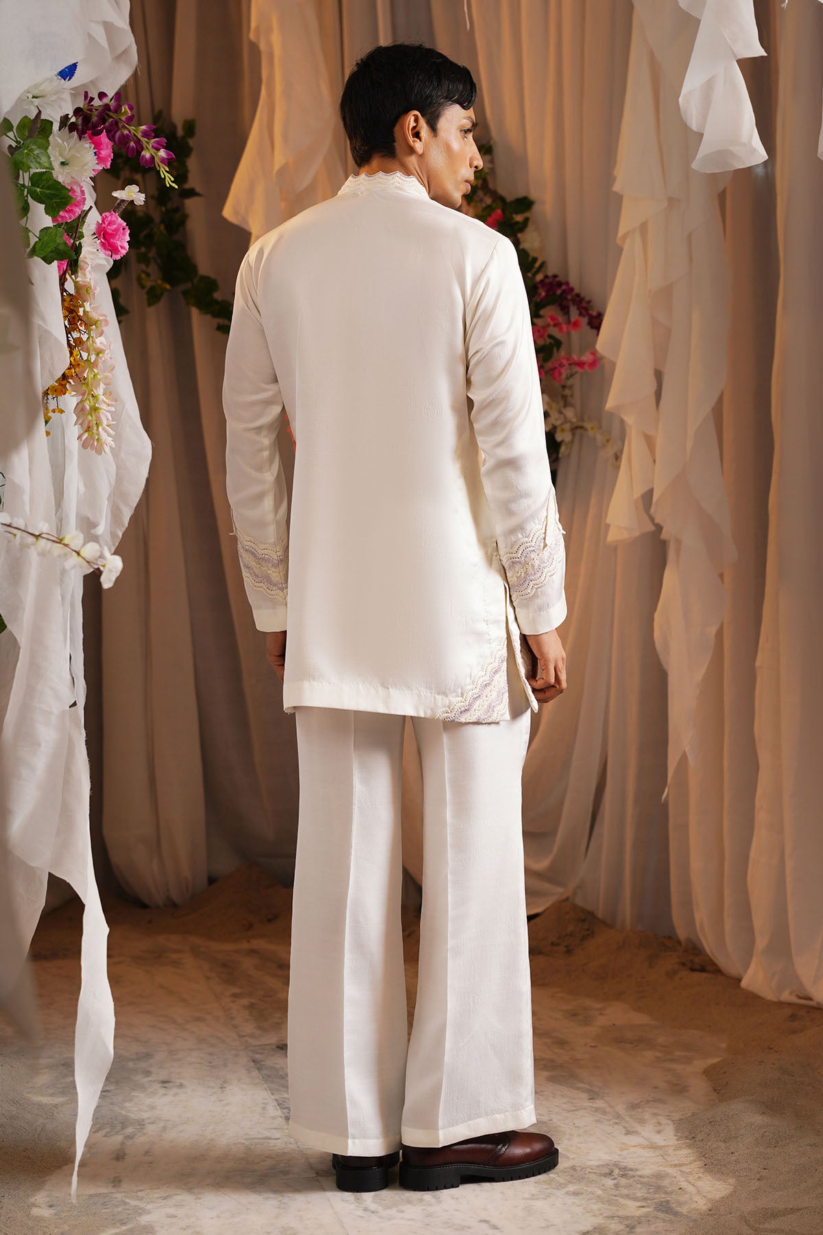 Ivory Embroidered Lace Kurta Set