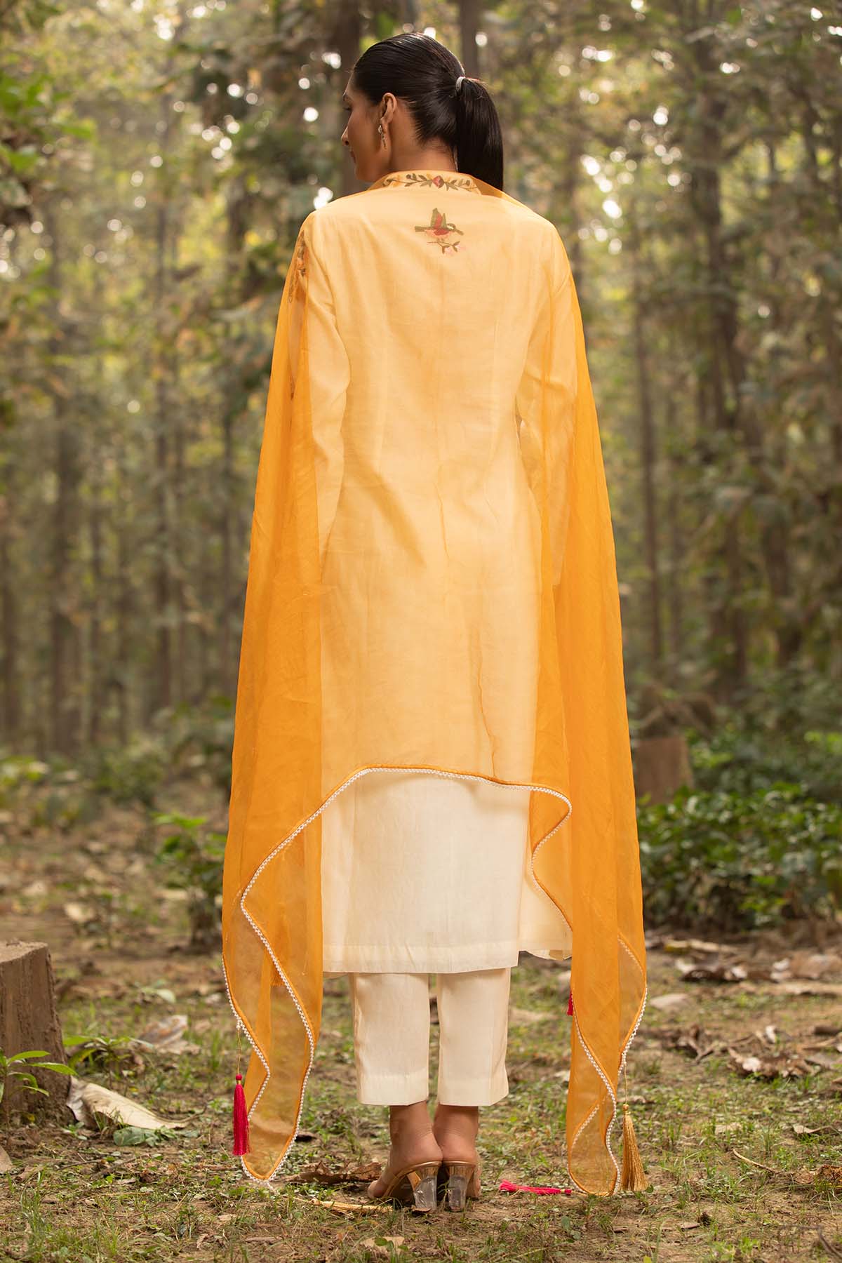 Ivory Embroidered Long Kurta Set