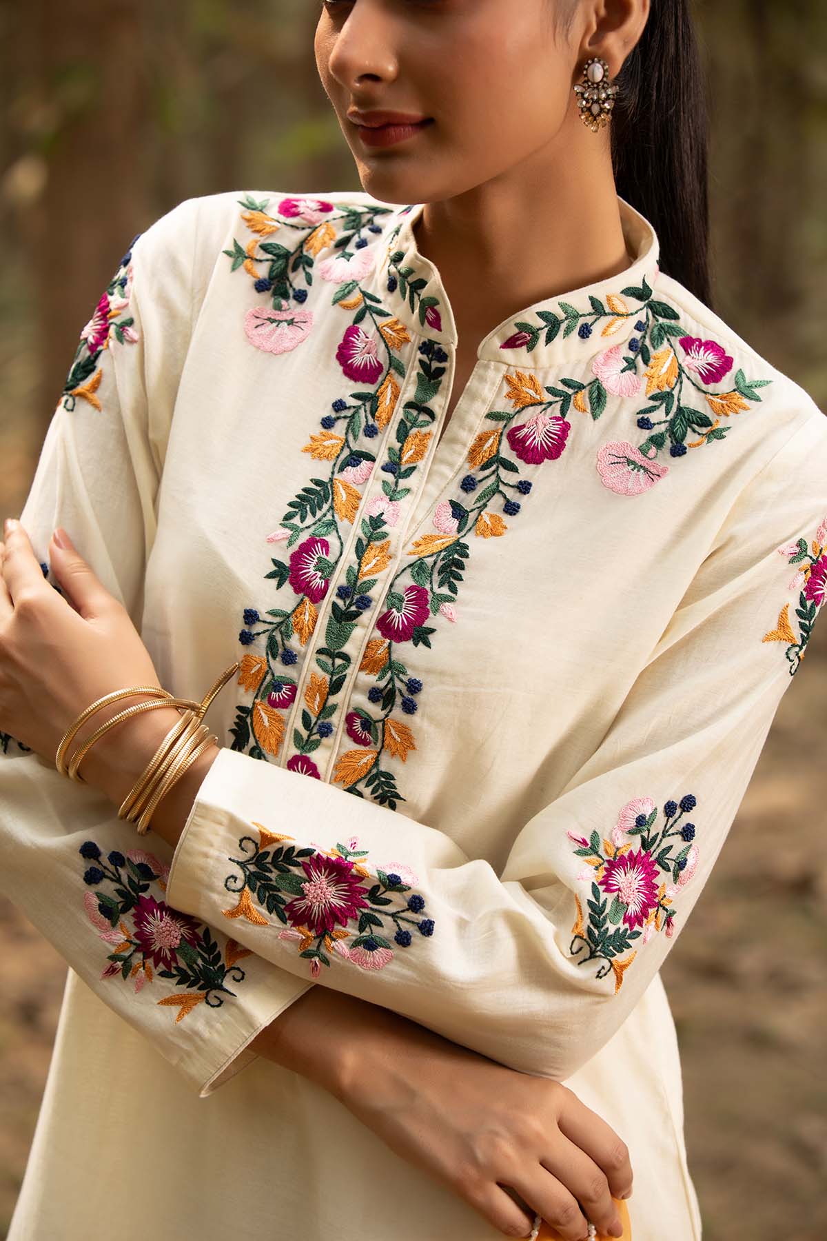 Ivory Embroidered Long Kurta Set
