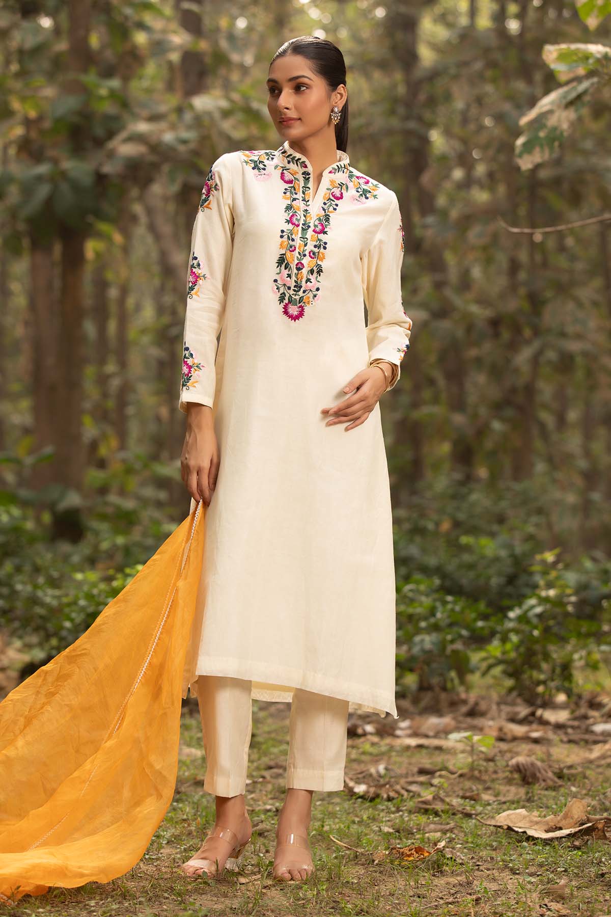 Buy Ivory Embroidered Long Kurta Set by Richa Chhabra Malhotra for women online at ScrollnShops