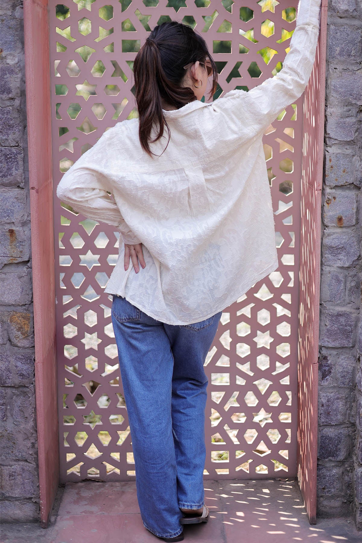 Ivory Embroidered Oversized Top