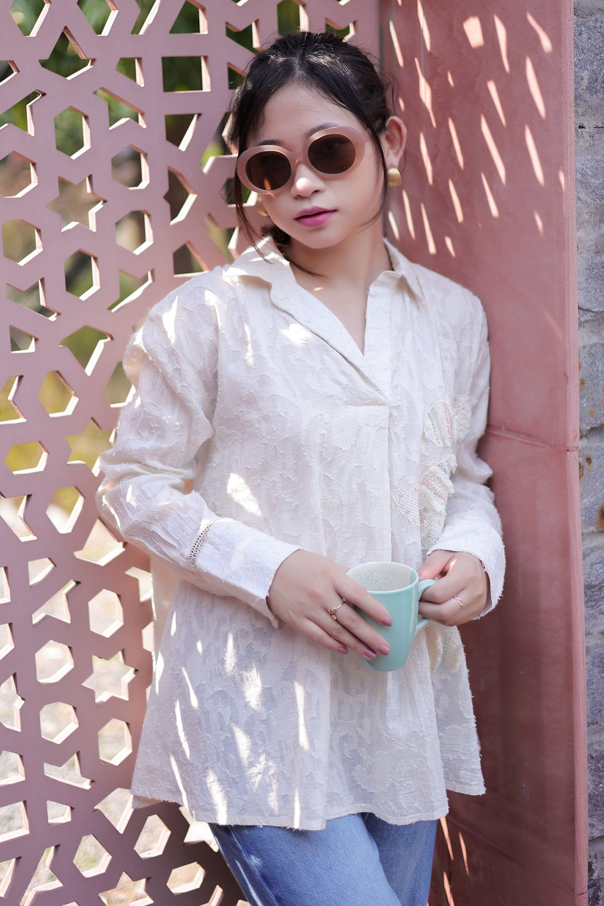 Ivory Embroidered Oversized Top