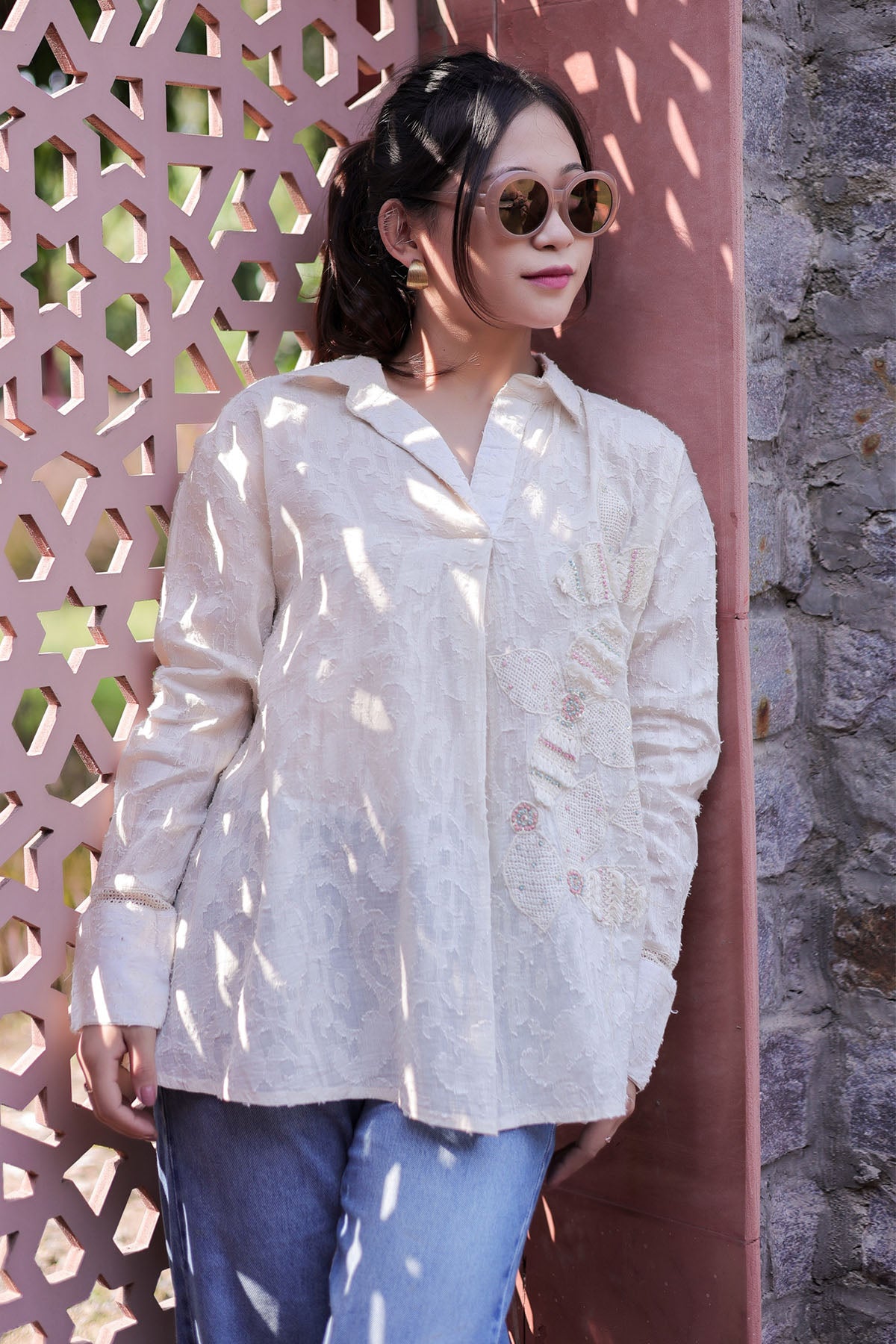 Ivory Embroidered Oversized Top